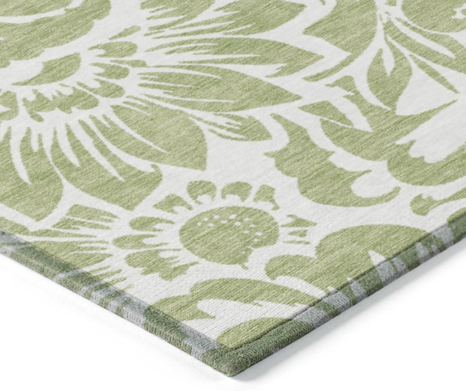 Aloe Green Floral Synthetic Washable 3' x 5' Area Rug