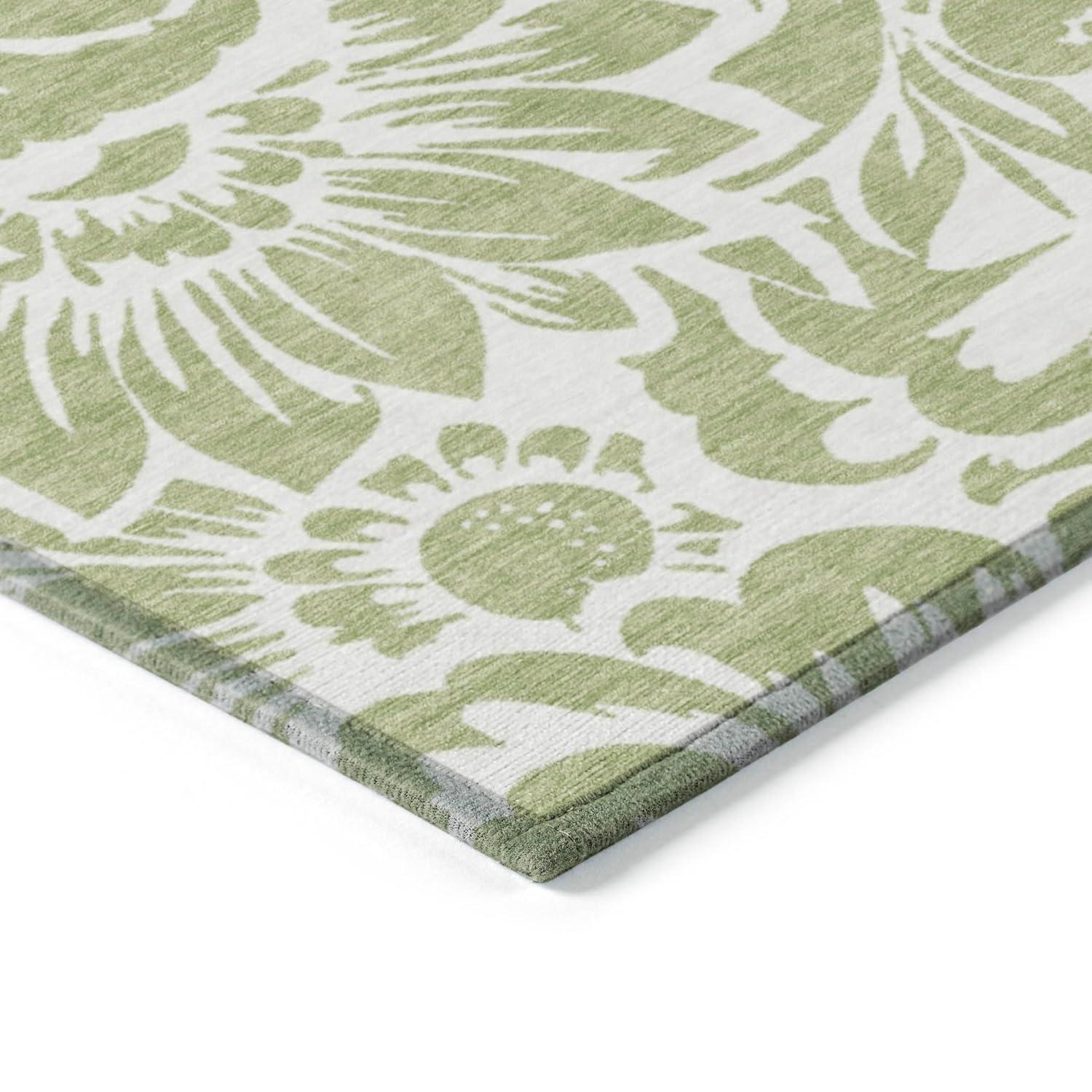 Aloe Green Floral Synthetic Washable 3' x 5' Area Rug