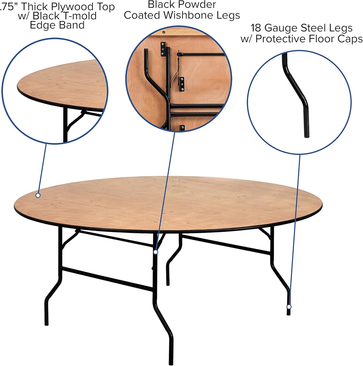 72'' Round Black Metal and Wood Folding Table