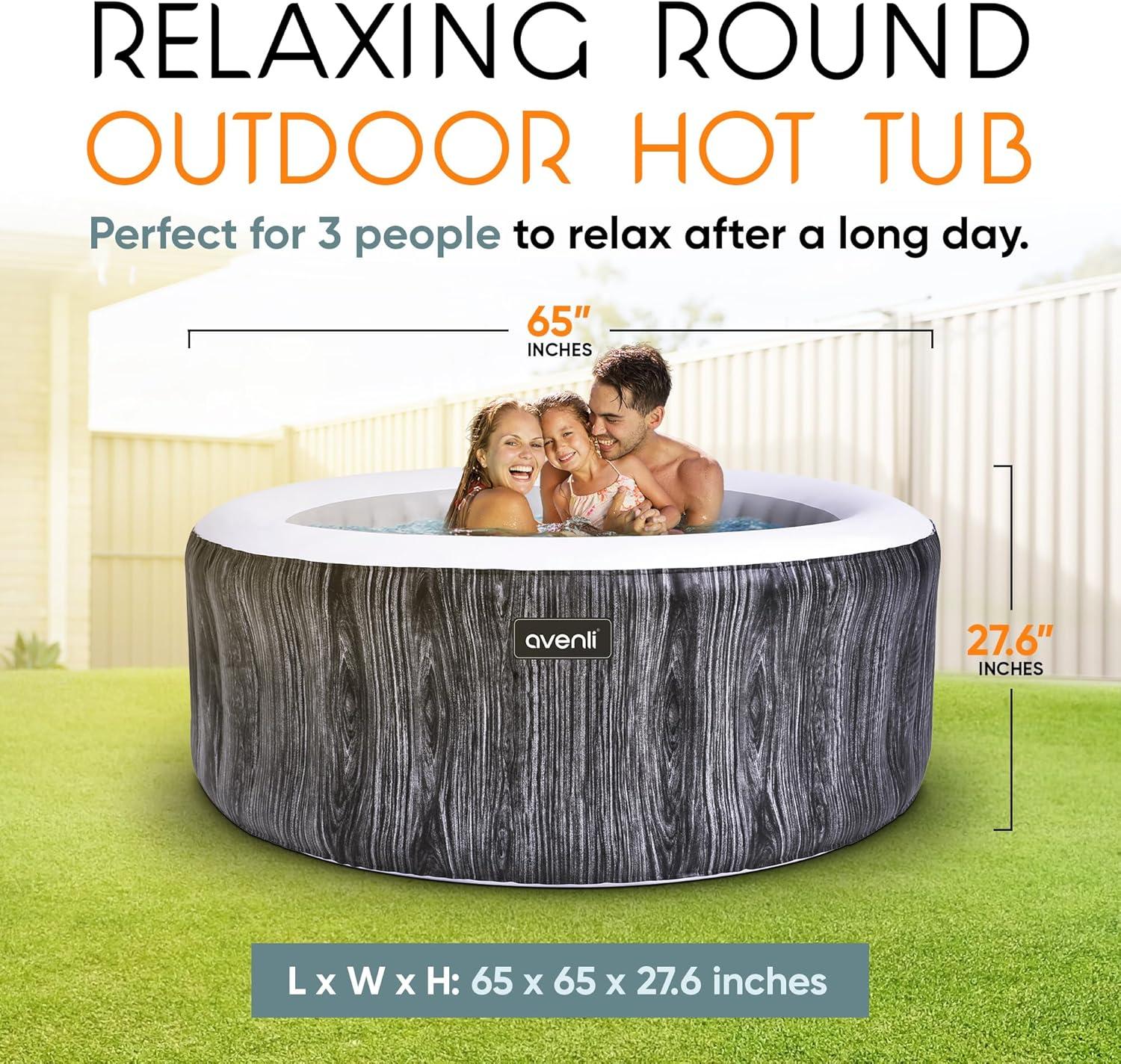 JLeisure Greywood 65 Inch 3 Person Inflatable Round Outdoor Hot Tub Relaxing Spa with Control Panel, Insulated Tub Cover and Floor Protector, Gray