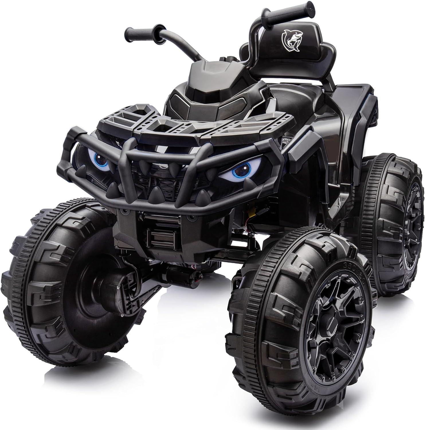 Outfunny Shark Kids ATV 4-Wheeler, 24 Volt 4WD Ride on Toy for Big Kid w/Bluetooth, 4x200W Motor, 5.6Mph Max Speed