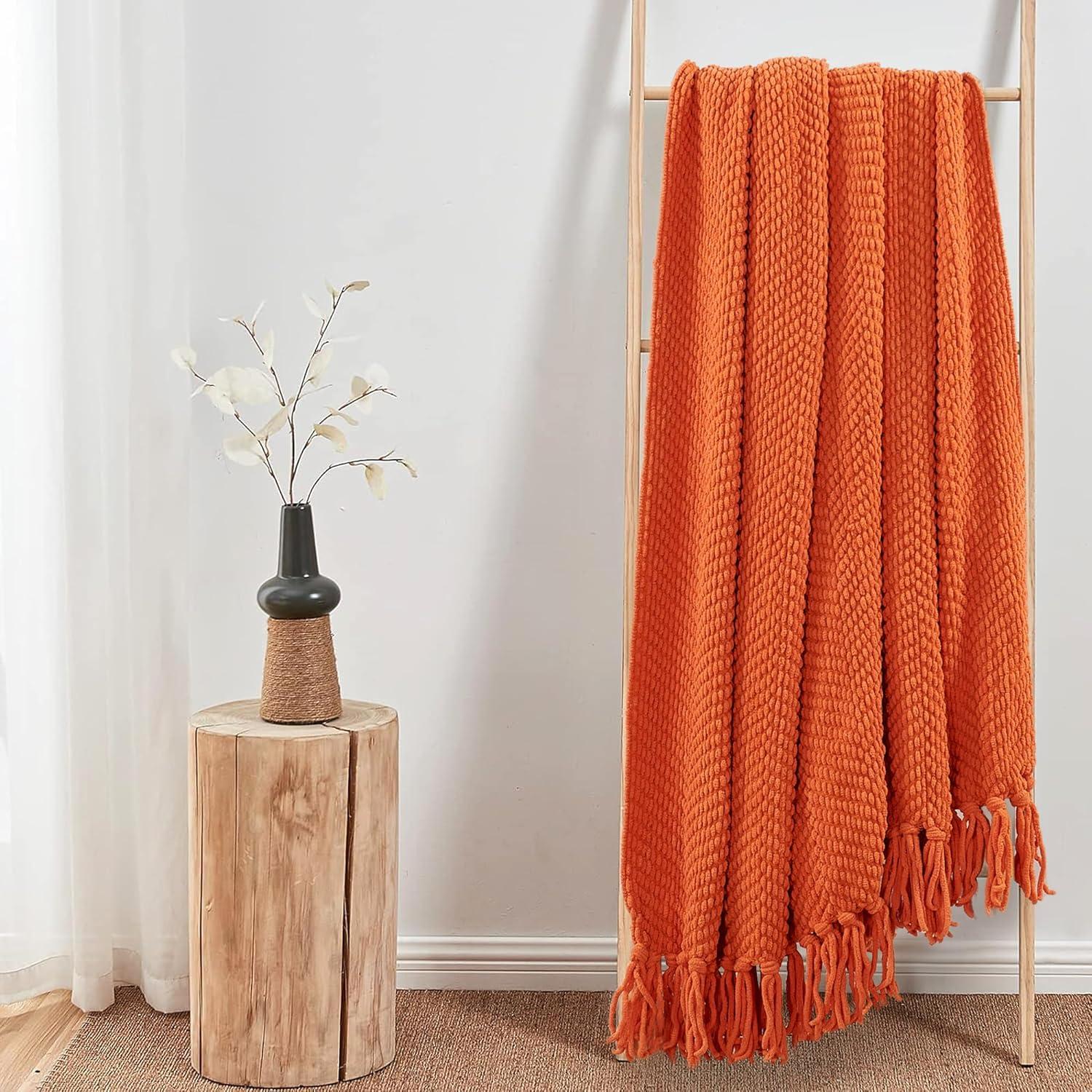 Home Soft Things Reversible Tweed Throw Blanket, Super Soft & Cozy - Burnt Orange, 50x60"