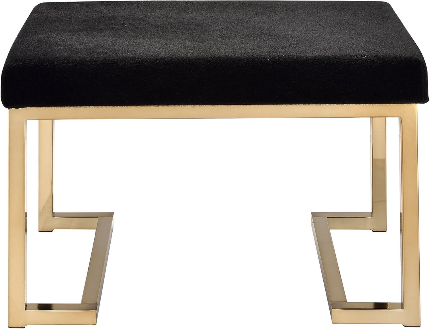 ACME Boice Rectangular Ottoman with Metal Tube in Black Fabric and Champagne