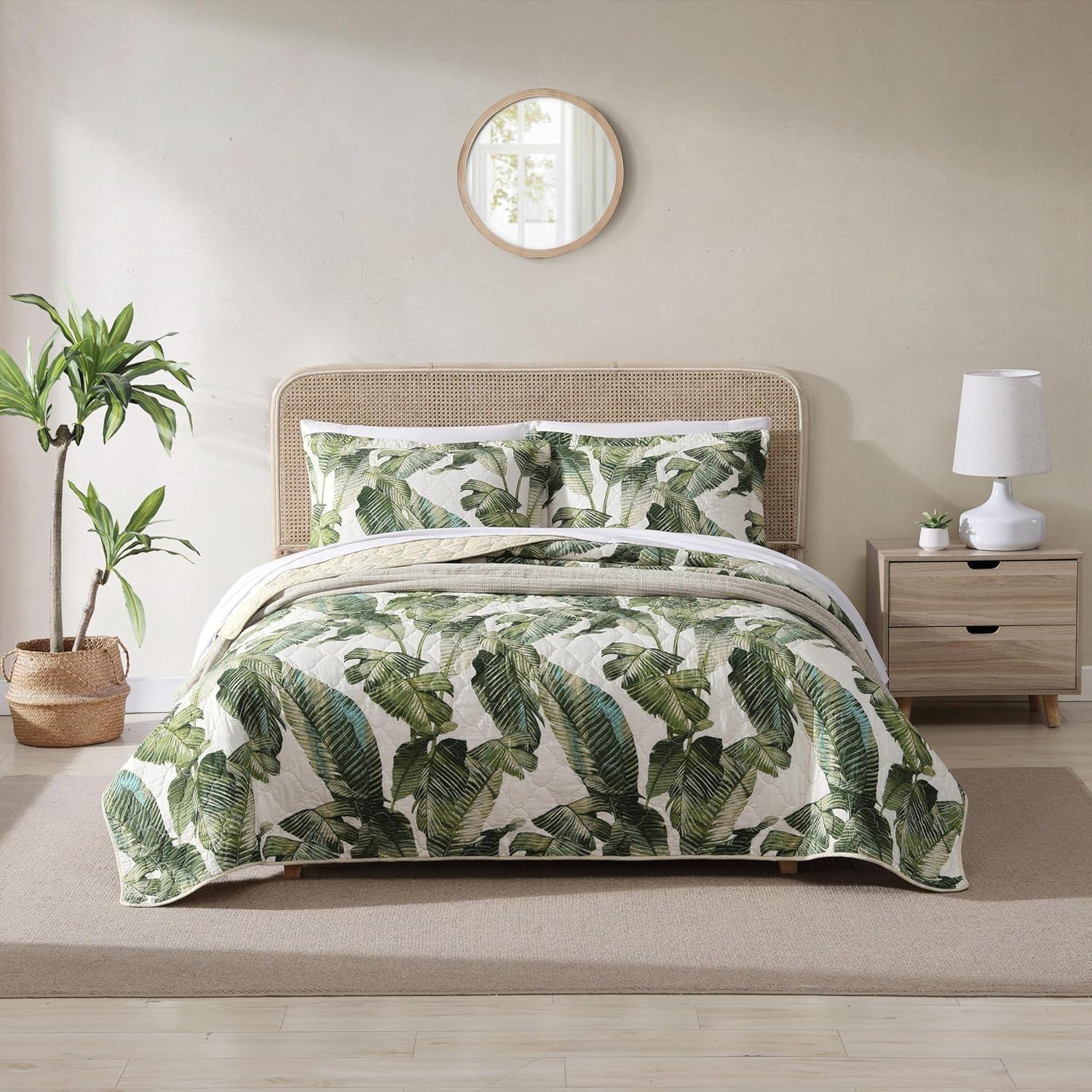 Tommy Bahama Fiesta Palms Green Cotton Reversible Quilt Set