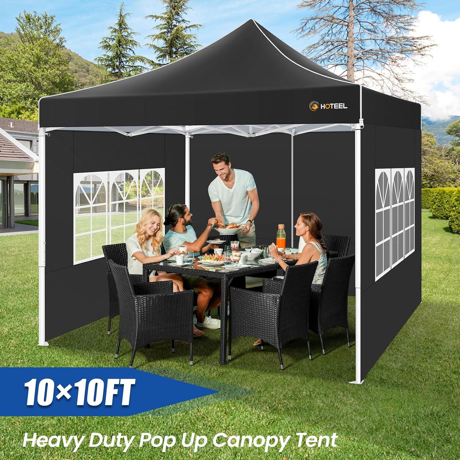 HOTEEL 10x10 Pop up Canopy Tent, Outdoor Tent with Mesh Window, Instant Tents for Party, Camping, Commercial, Waterproof Gazebo with 4 Removable Sidewalls, Black