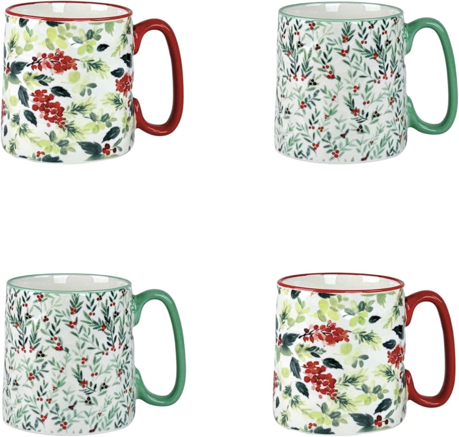 10 Strawberry Street Bella Green & Red Holly Mug, Assorted Set of 4