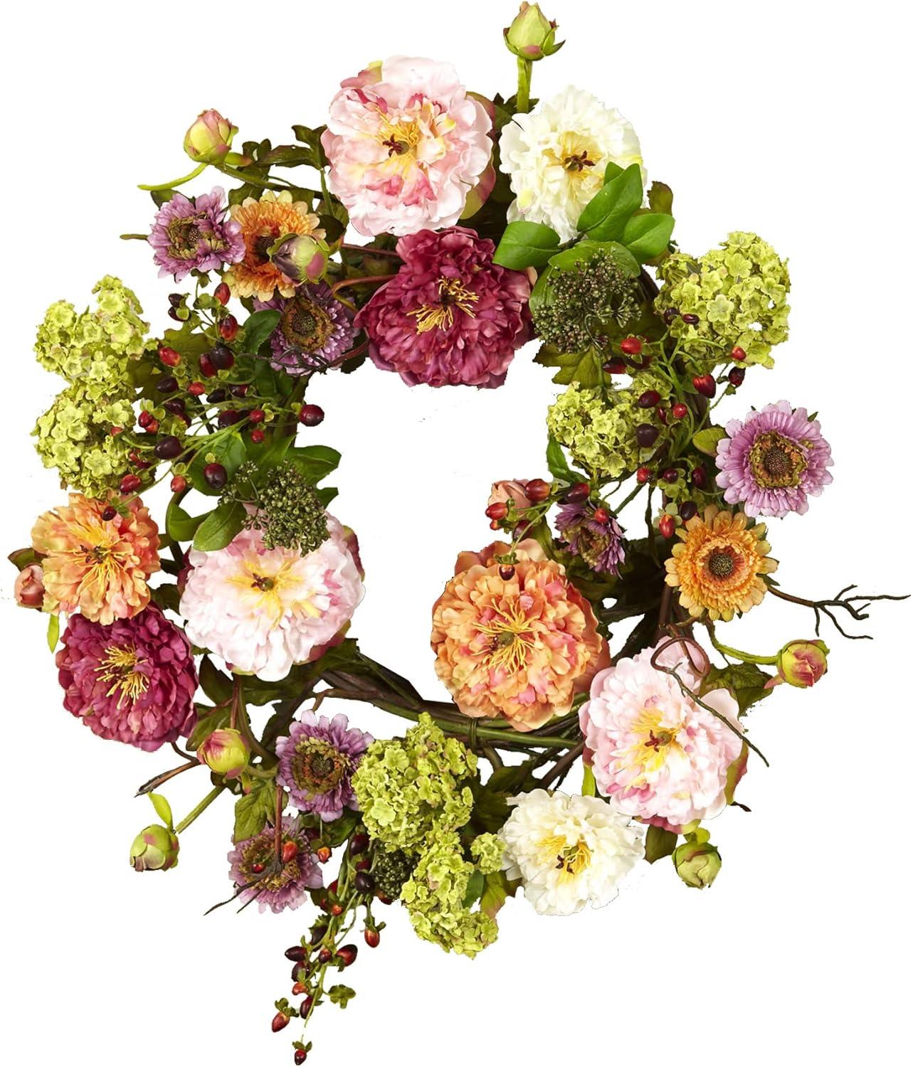 Nearly Natural 24" Peony Wreath