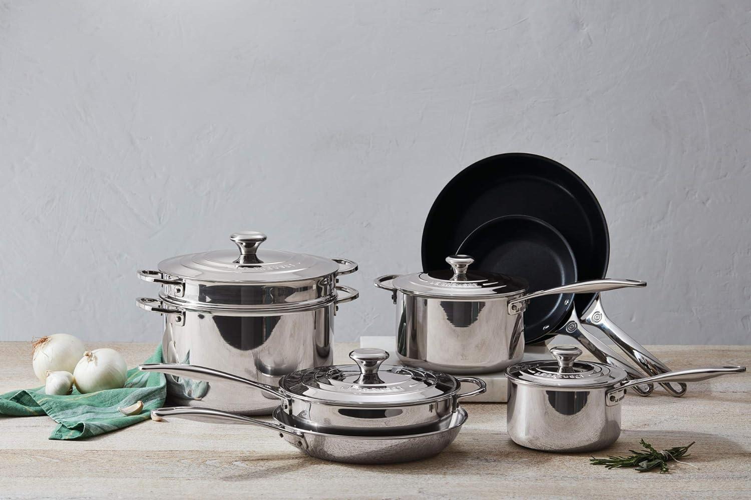 Le Creuset 12-Piece Stainless Steel Cookware Set with Non-Stick Pans