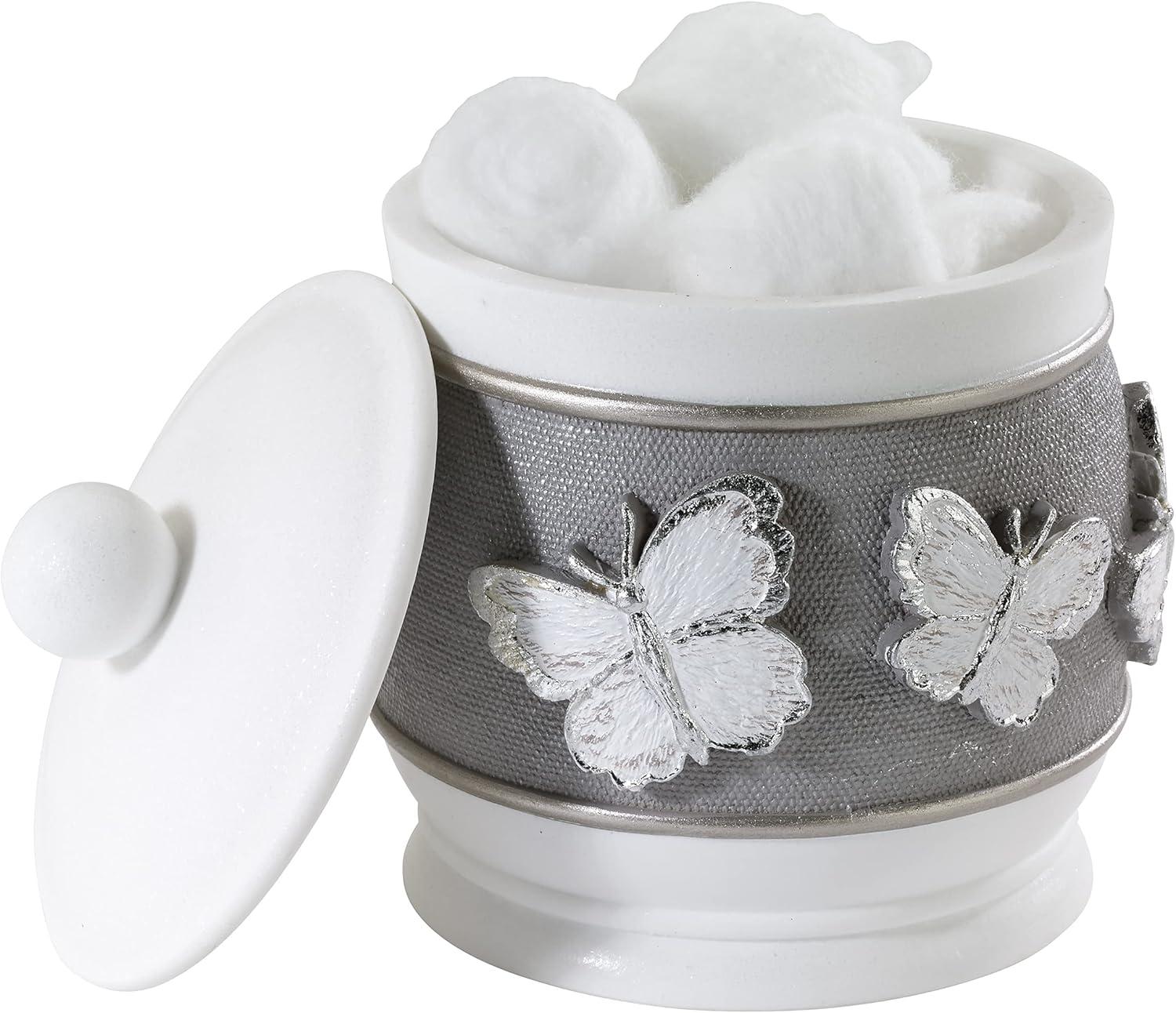 White and Silver Butterfly Decorated Resin Jar