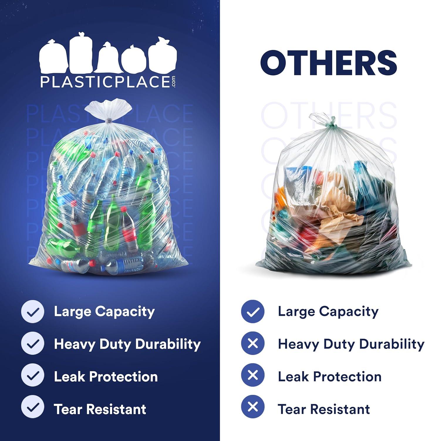 Plasticplace 55-60 Gallon Trash Bags, Clear (50 Count)