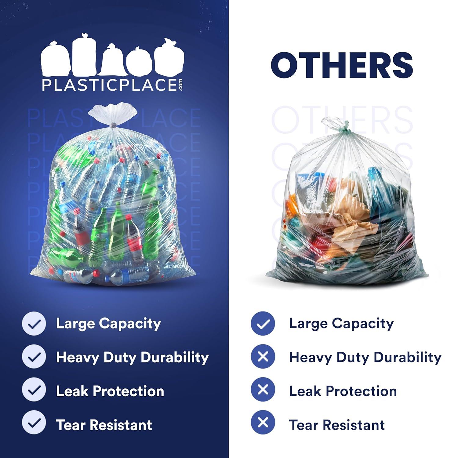 Plasticplace 55-60 Gallon Trash Bags, Clear (50 Count)