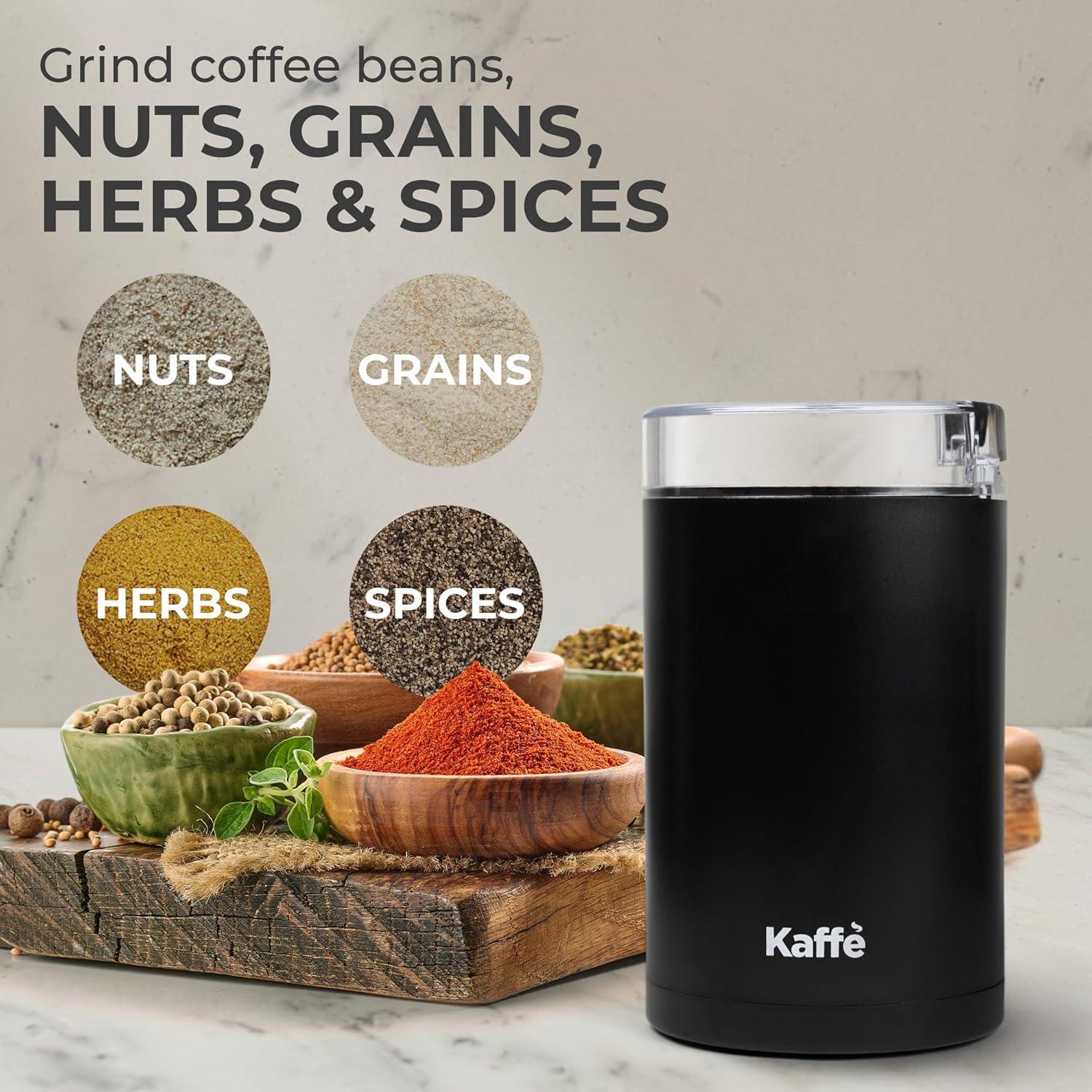 Kaffe Coffee Grinder Electric (3.5oz/14 Cup) , Best Coffee Grinders Reduced Price w Free Cleaning Brush, Matte Black