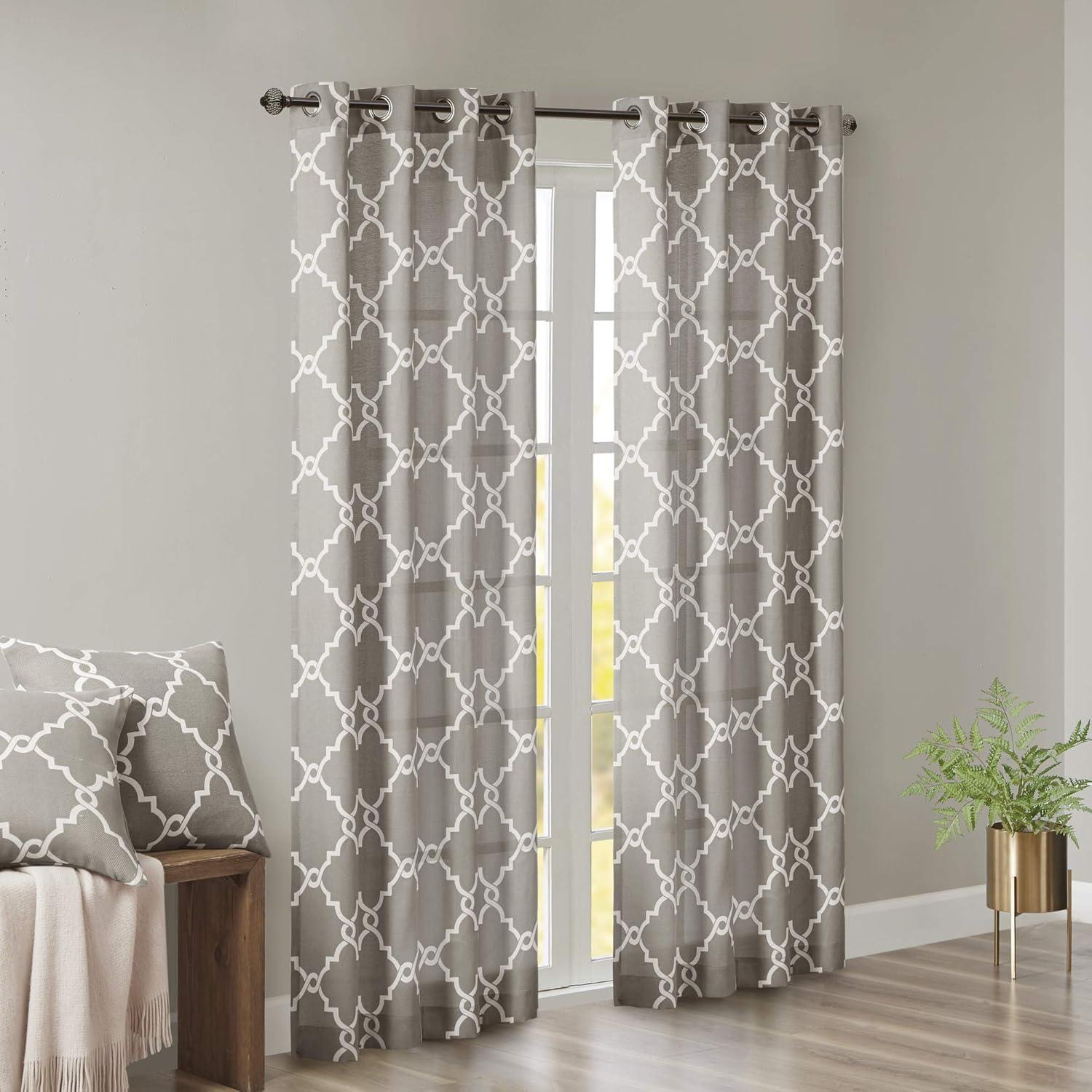 Fretwork Print Grommet Top Window Curtain Panel