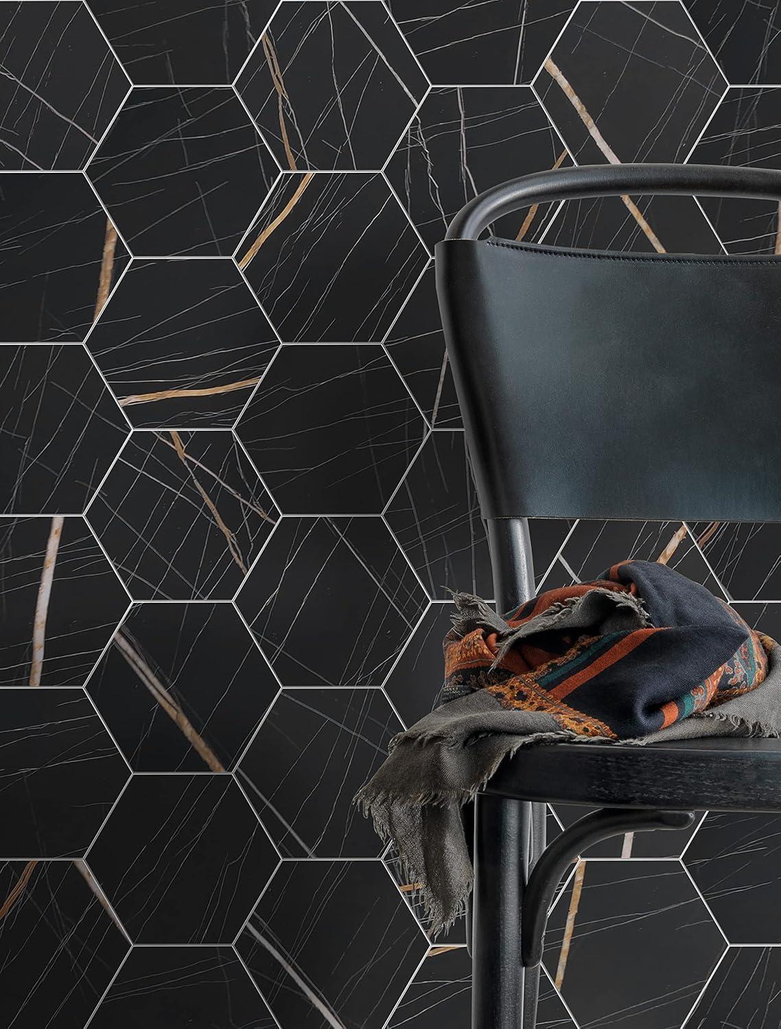 Avant Decor | Stone Composite Hexagon Stone Texture | Peel and Stick Kitchen Backsplash Tiles | Stick On Wall Tiles | Easy DIY Installation | 6” x 6.9” | Single Tile