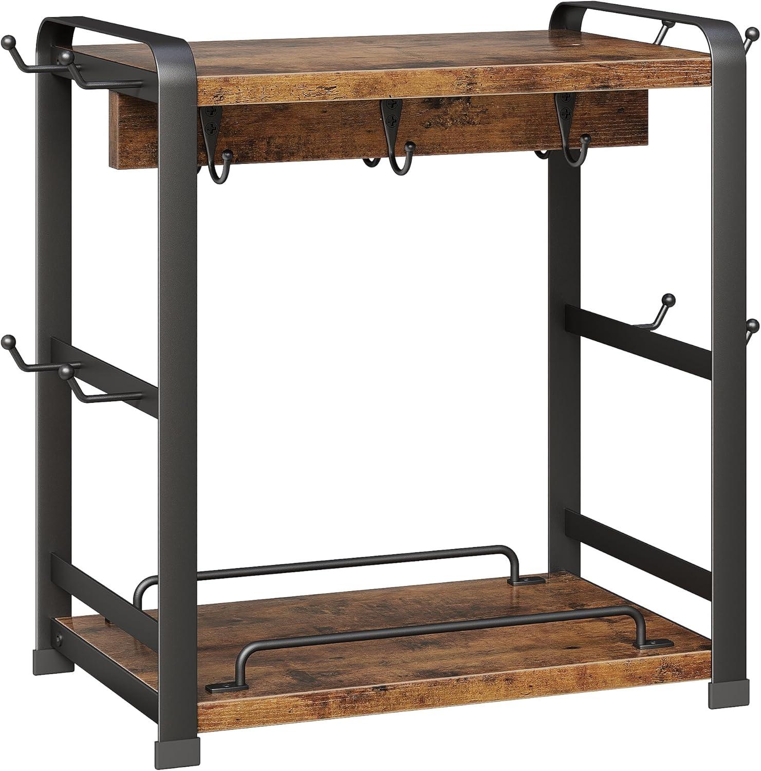 17 Stories Coffee Bar Organizer With 14 Mug Hooks, Wood Coffee Mug Holder Stand For Countertop, 2 Tier Coffee Station Organizer For Coffee Cups, Mugs, Syrups, Accessories