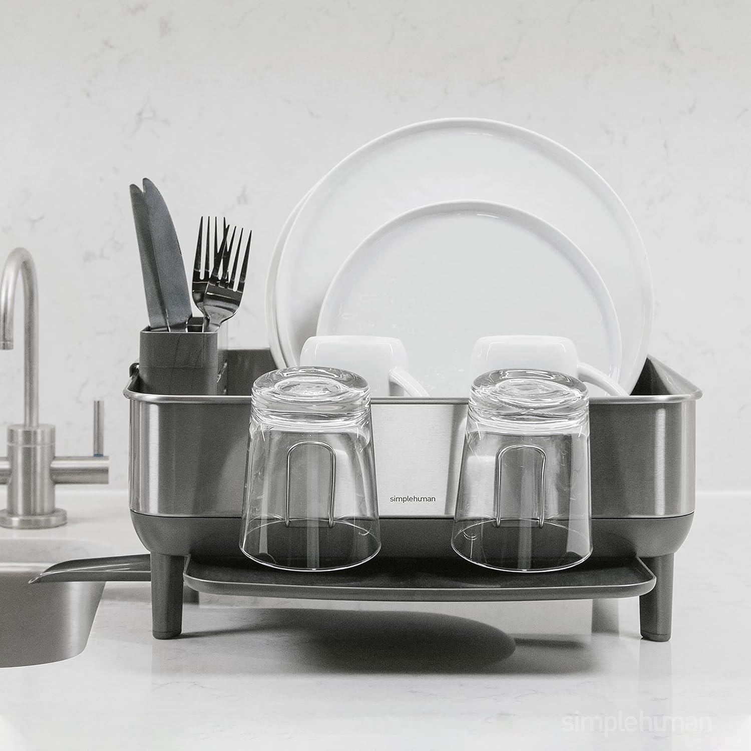 Simplehuman Compact Dish Drying Rack, Brushed Stainless Steel Frame