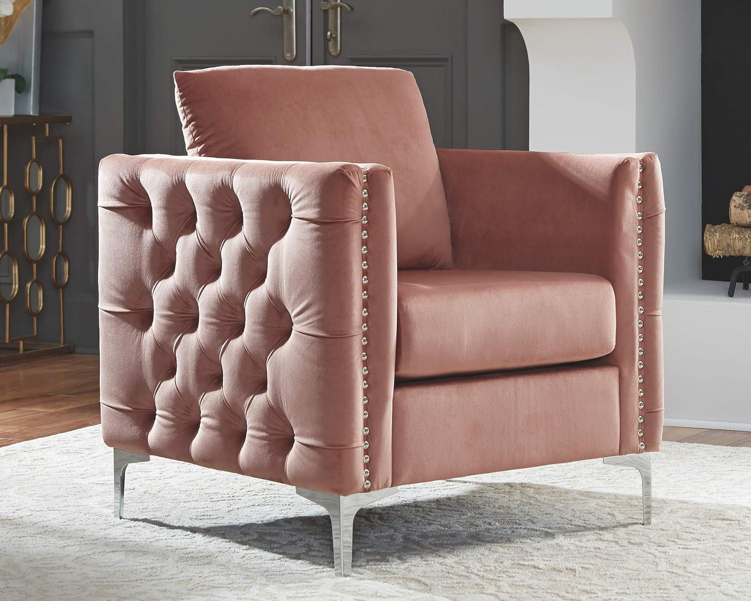 OUWI Lizmont Modern Glam Accent Chair with Nailhead Trim, Pink