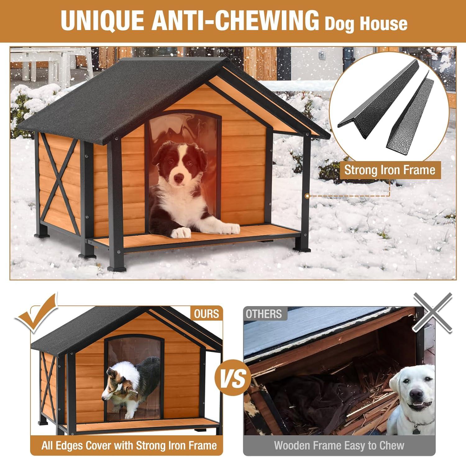 Aivituvin Dog House Outdoor with Insulated Liner and Metal Frame Waterproof Dog Kennel for Small to Large Sized Dogs Large Doghouse 100% Insulated Puppy Shelter for Winter 37.4"