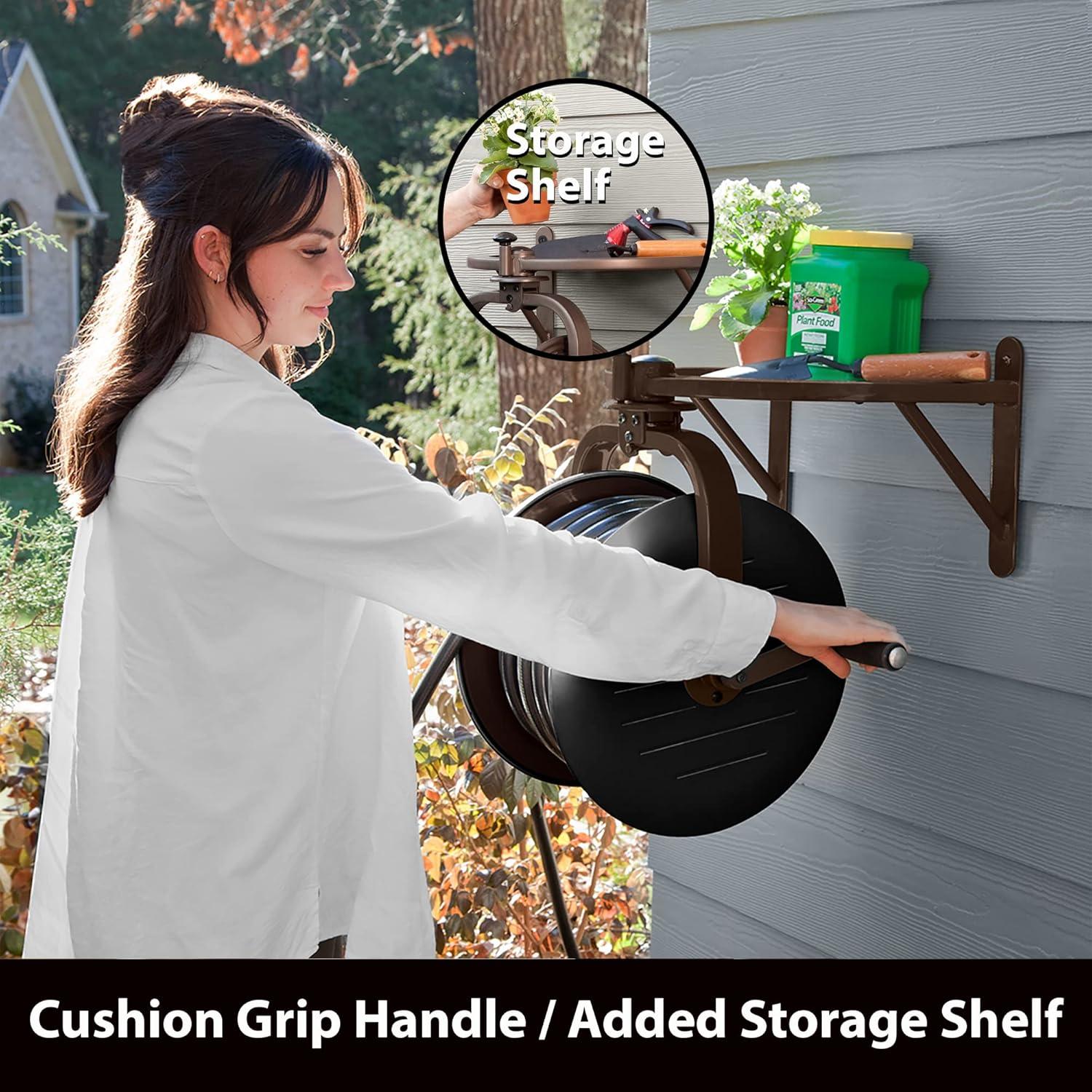 Bronze and Black Steel Wall-Mount Rotating Hose Reel