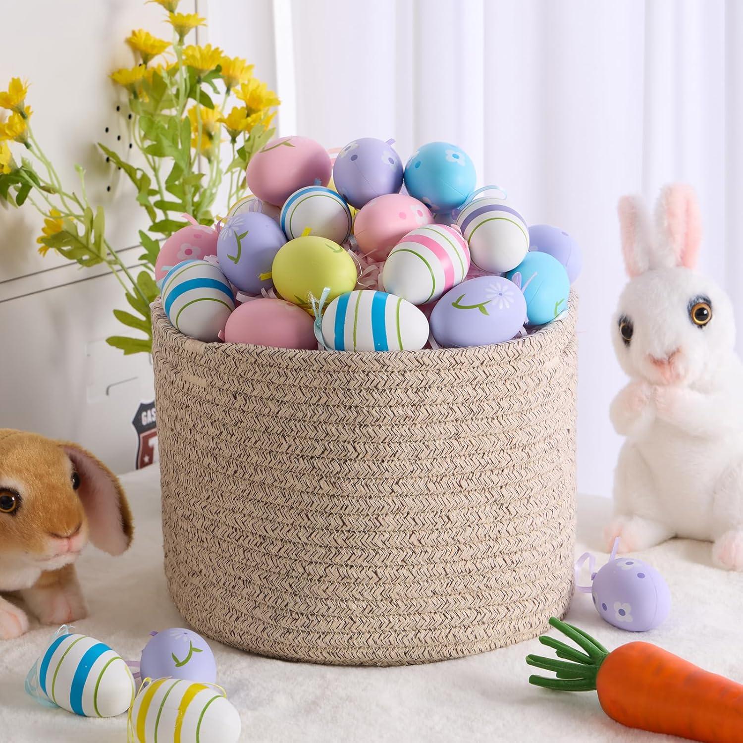 Small Basket for Organizing | Cube Shelf Closet Storage Baskets | 9.7×9.7×7.1” | Woven Rope Gift Basket | Nursery | Round 3 Packs Mixed Brown