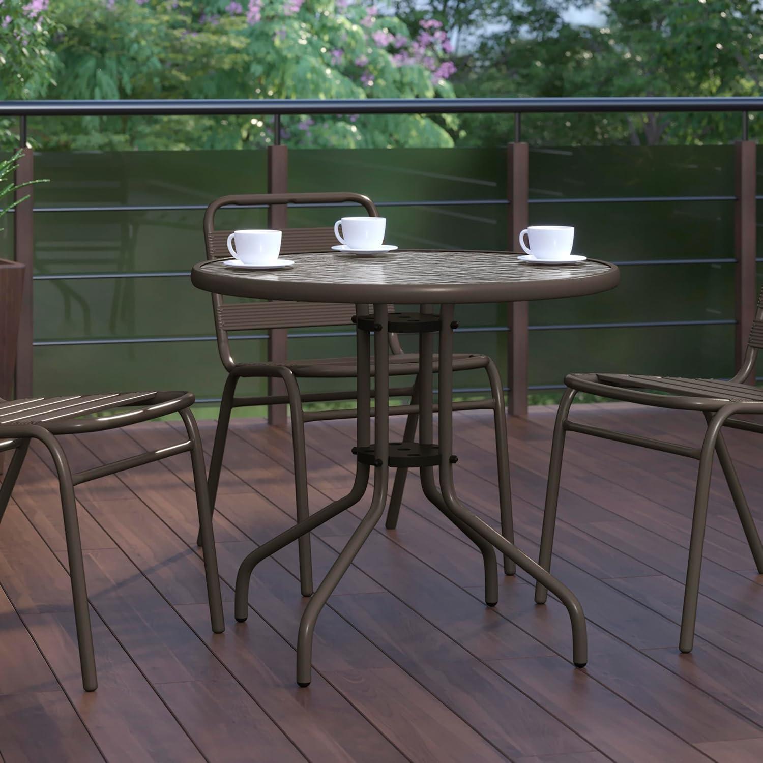 Flash Furniture Bellamy 31.5'' Bronze Round Tempered Glass Metal Table