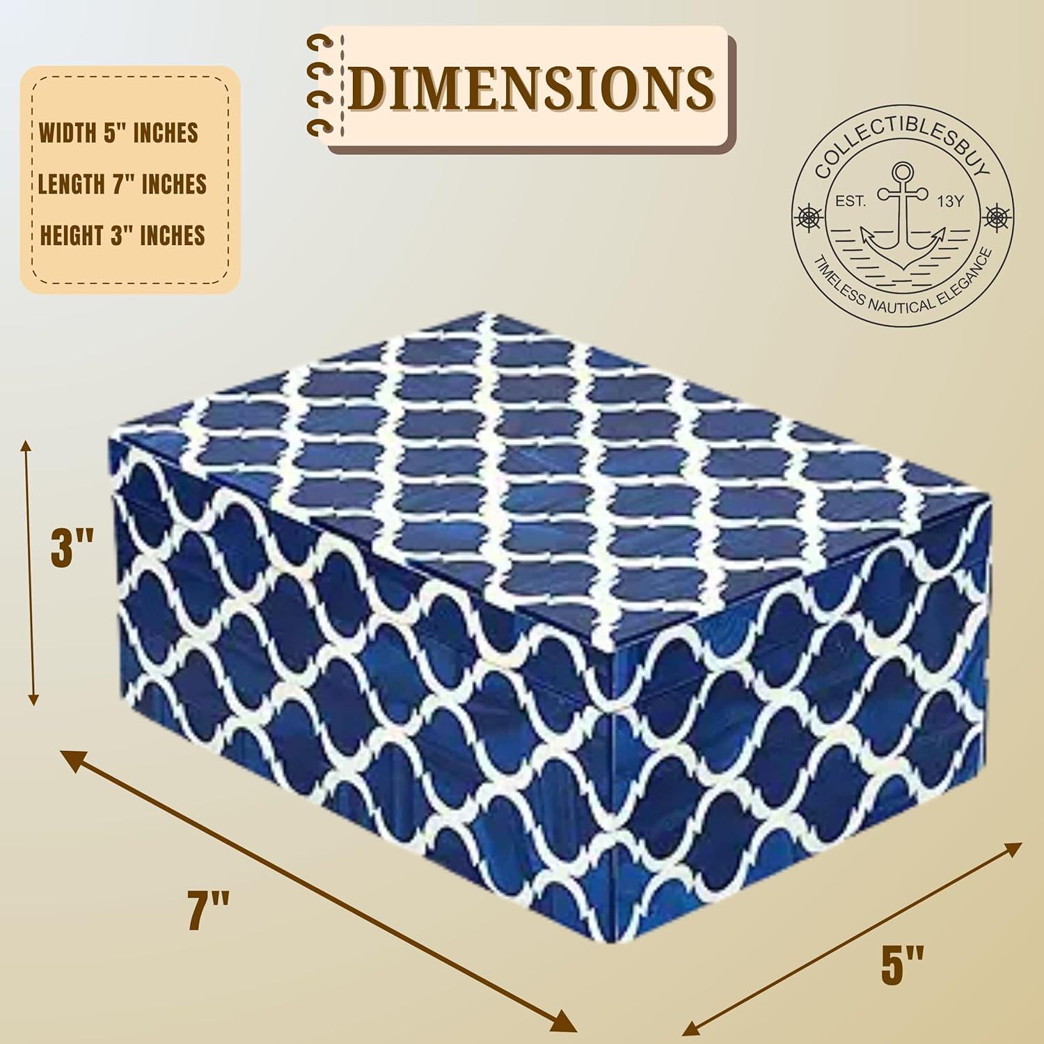 Moroccan Pattern Resin Box Decorative Handmade Storage Box 7x3 x5 inche Blue & White collectiblesbuy