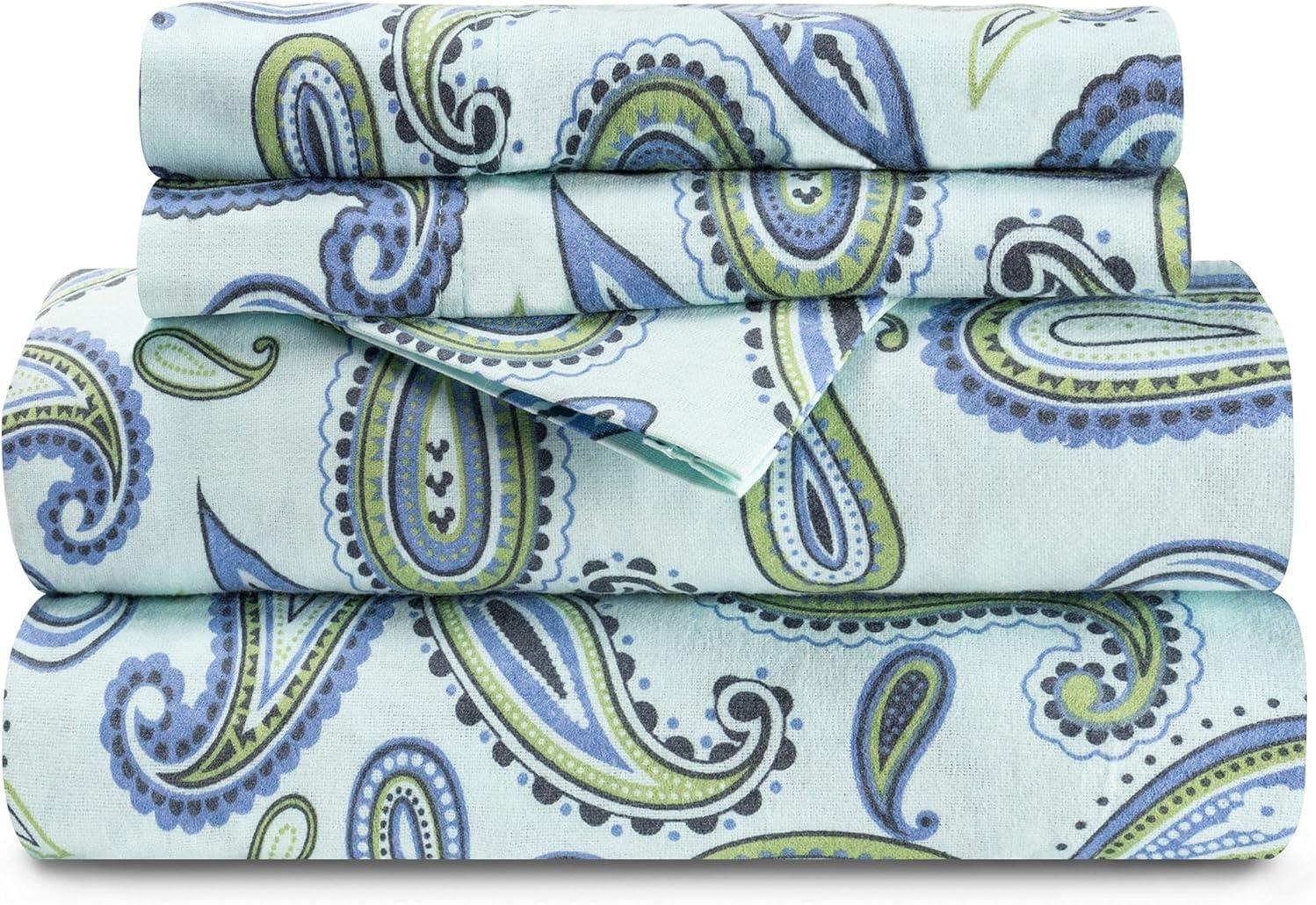 Superior Vintage Floral Paisley Flannel Cotton Bed Sheet Set