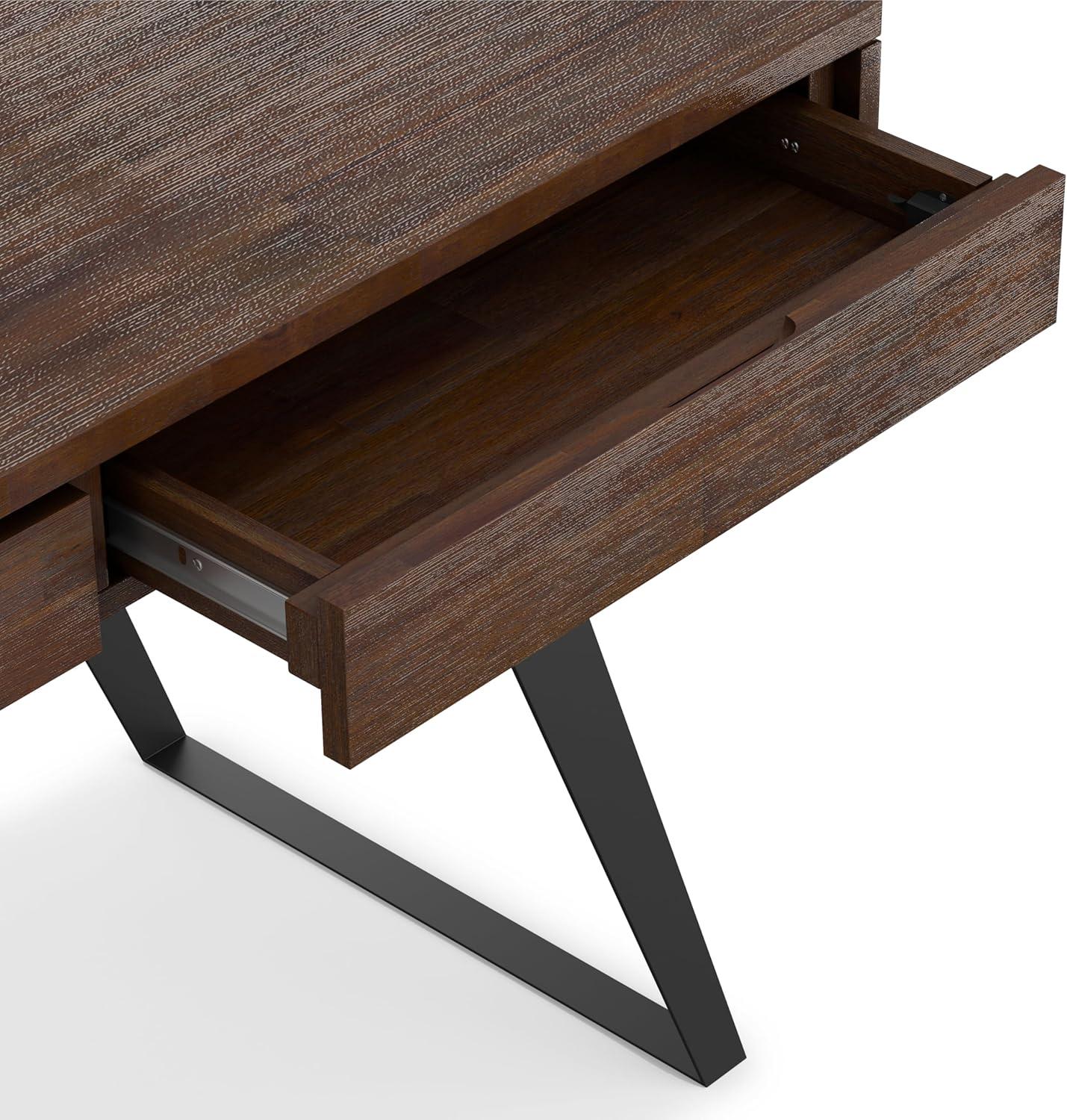 Simpli Home Lowry Solid Acacia Wood Desk, Industrial Style with Keyboard Tray and 2 Drawers