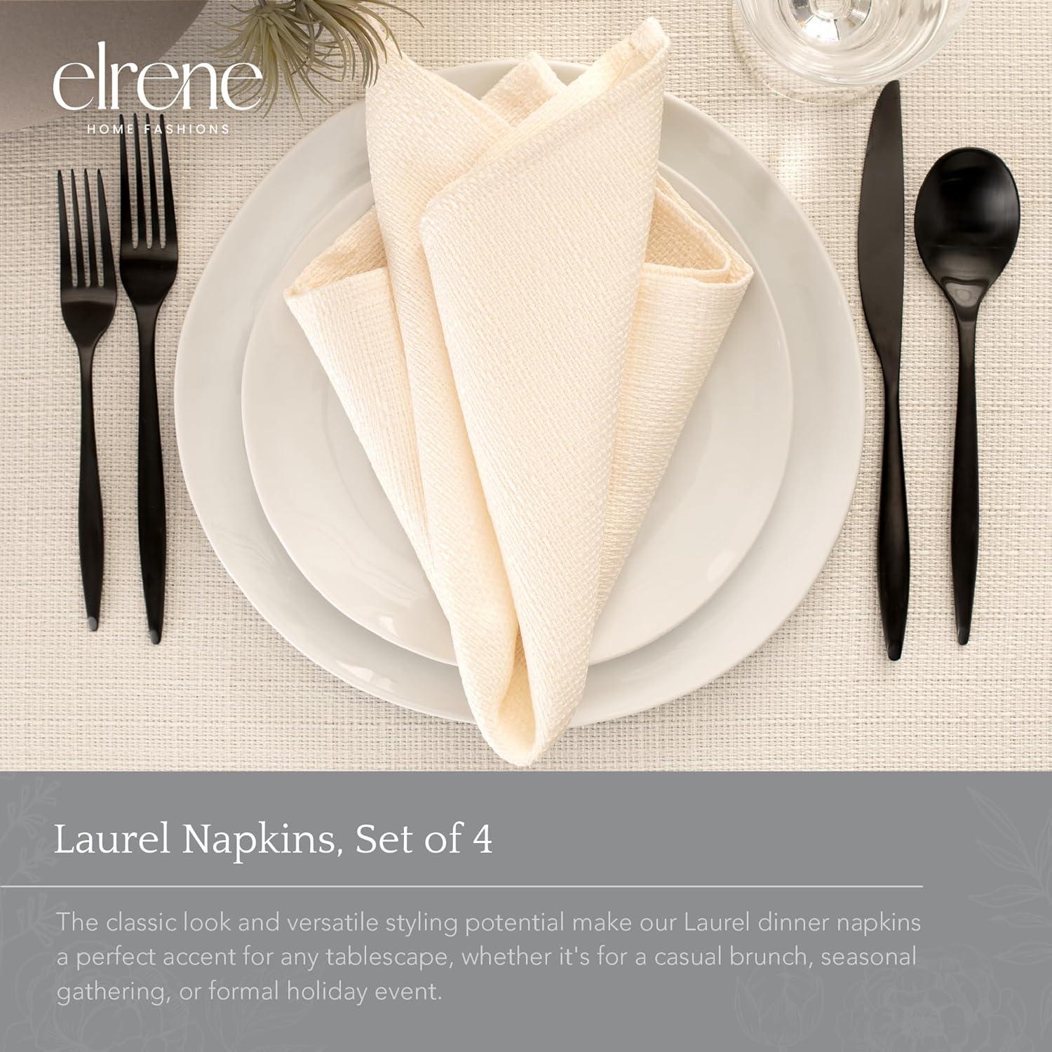 Elrene Laurel Solid Texture Water and Stain Resistant Napkins, Set of 4 - 17" x 17" - Elrene Home Fashions