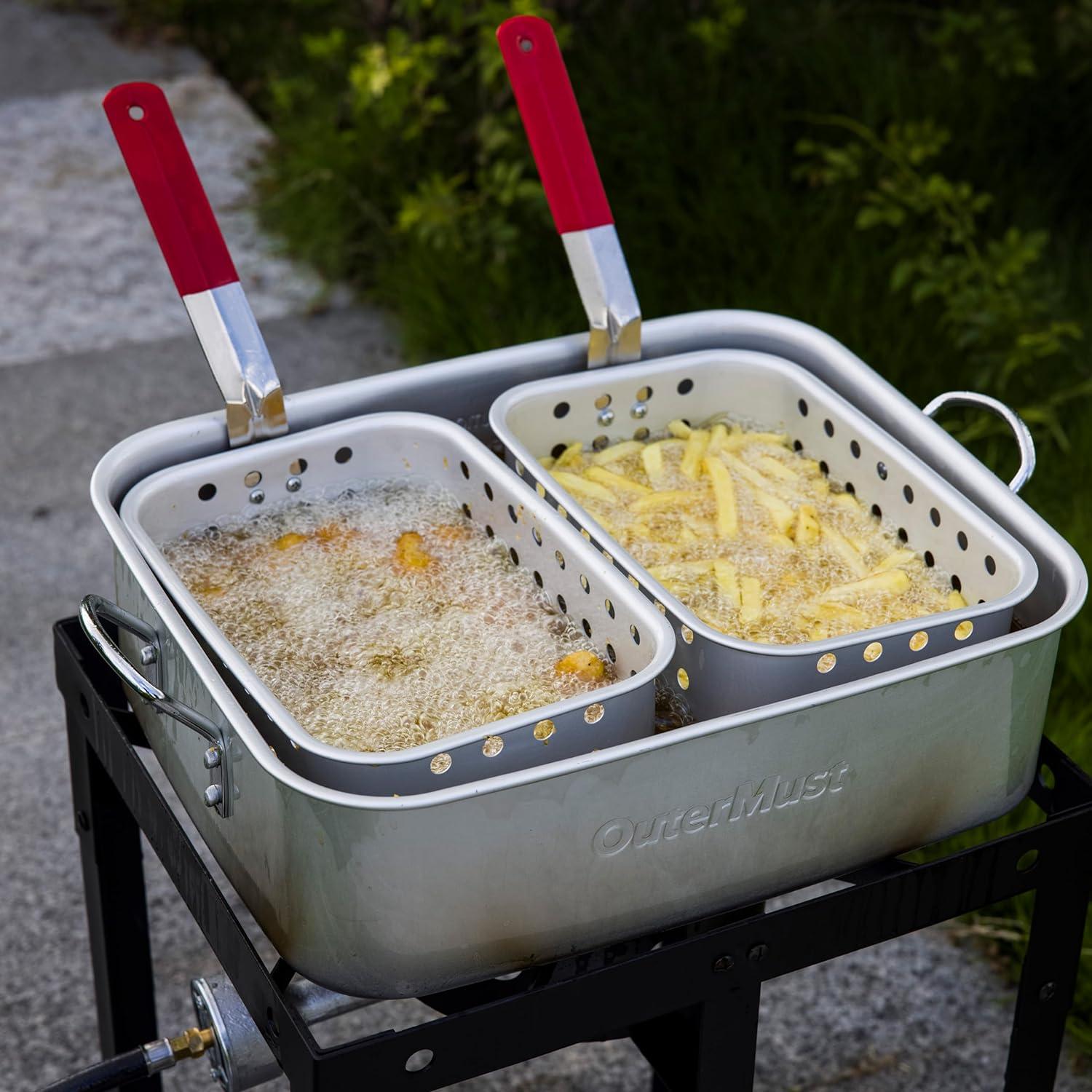 OuterMust Outdoor Propane Rectangular Deep Fryer Kit with 18 qt. Frying Pan & Dual Baskets