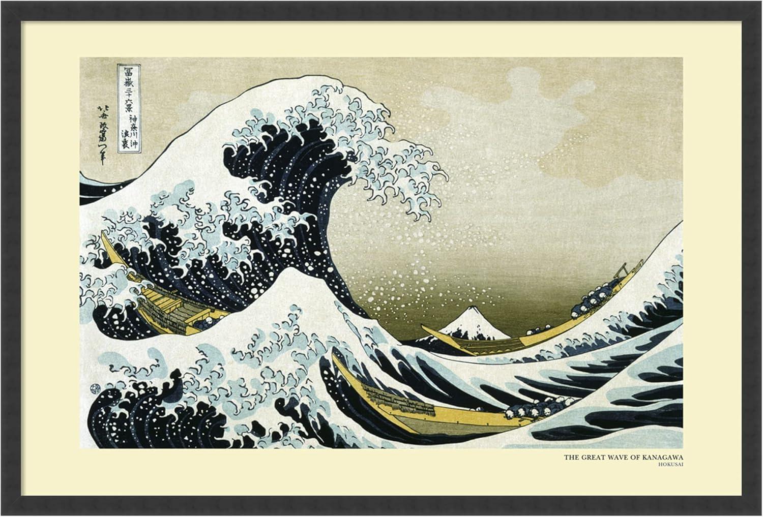 Amanti Art The Great Wave off the Coast of Kanagawa 1831 by Katsushika Hokusai Framed Wall Art Print (37 in. W x 25 in. H), Simply Satin Black Frame