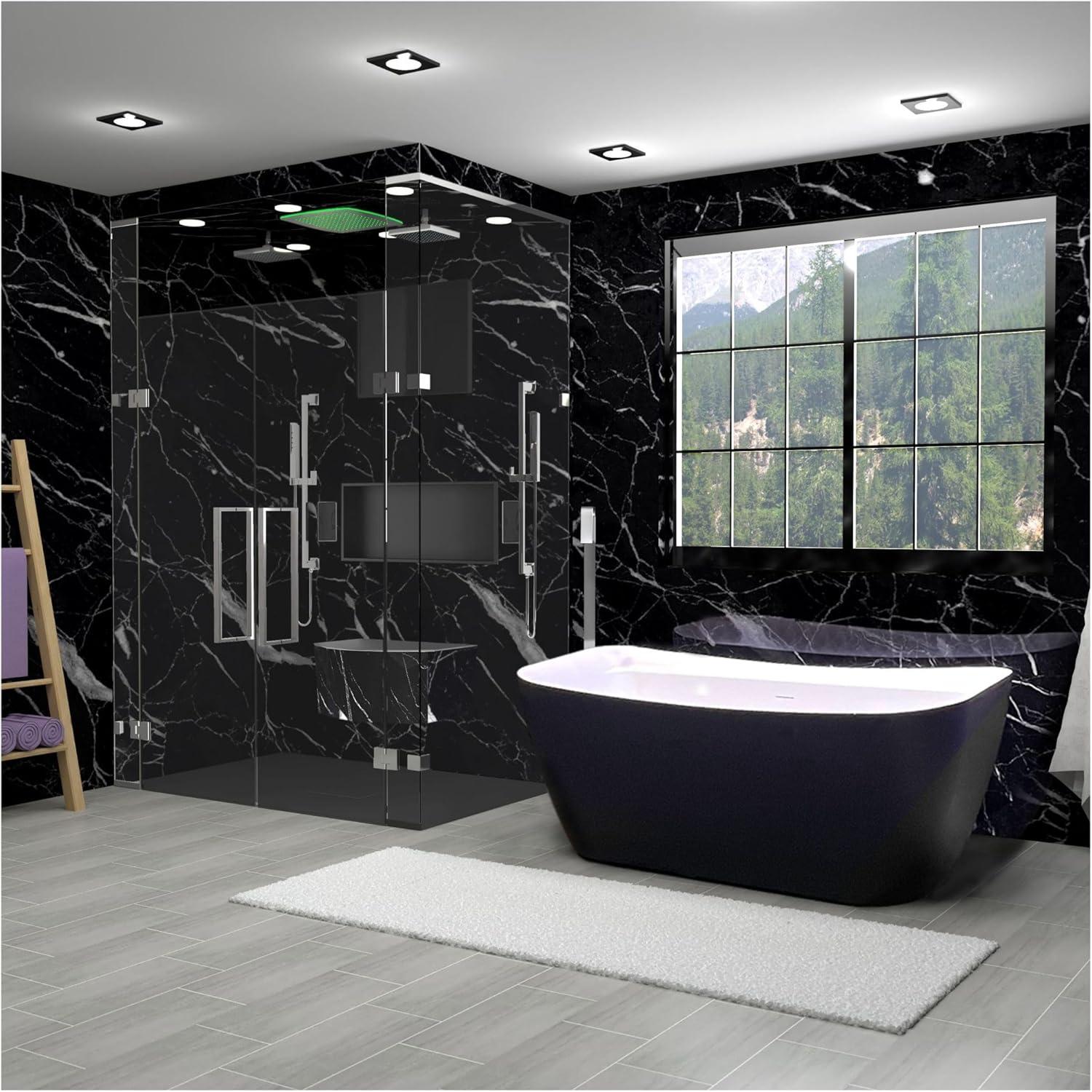 Titan 60" x 36" Black Glossy Marble Shower Wall Kit