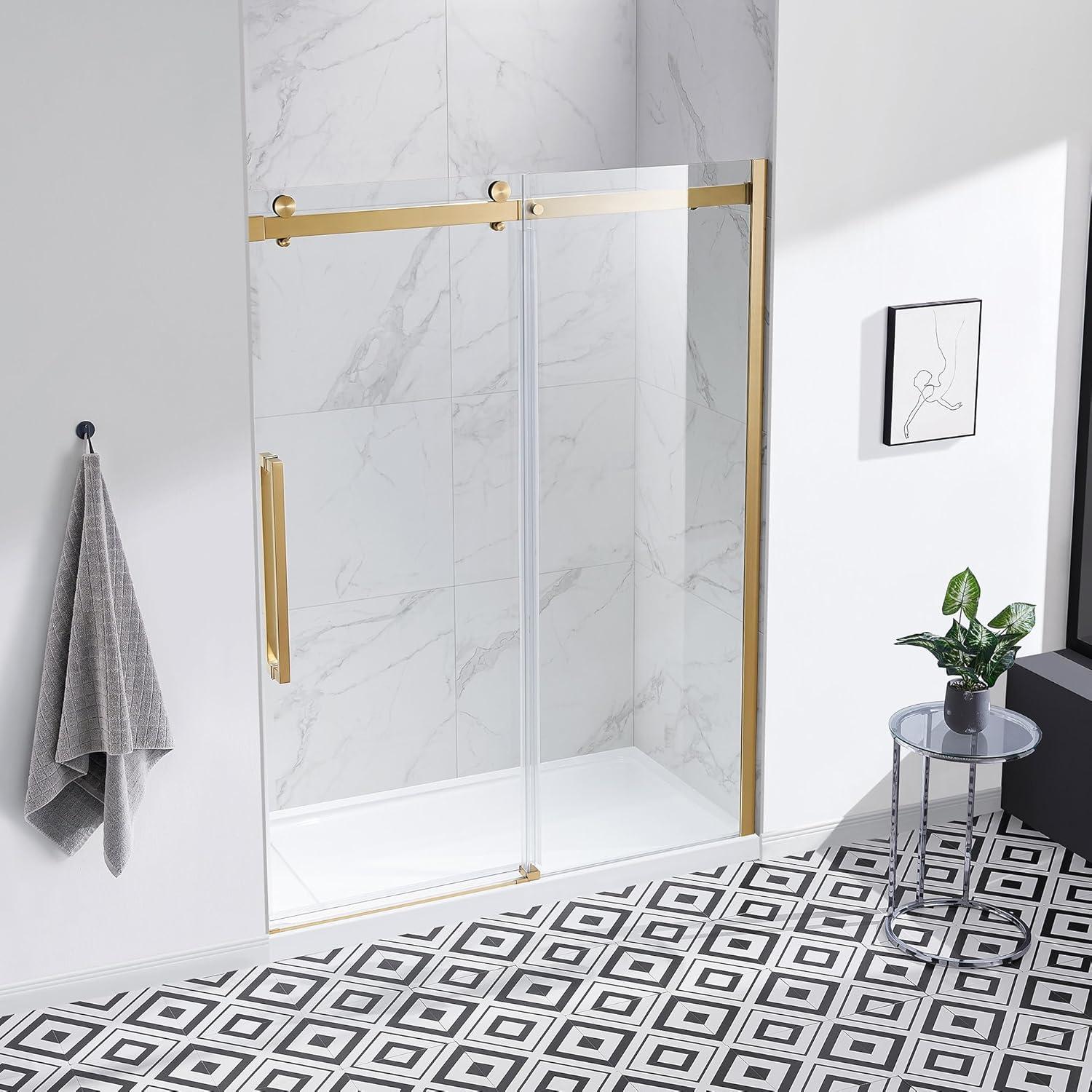 OVE Decors Bel Soft Close Gold 58-in to 60-in x 78.75-in Frameless Sliding Soft Close Shower Door