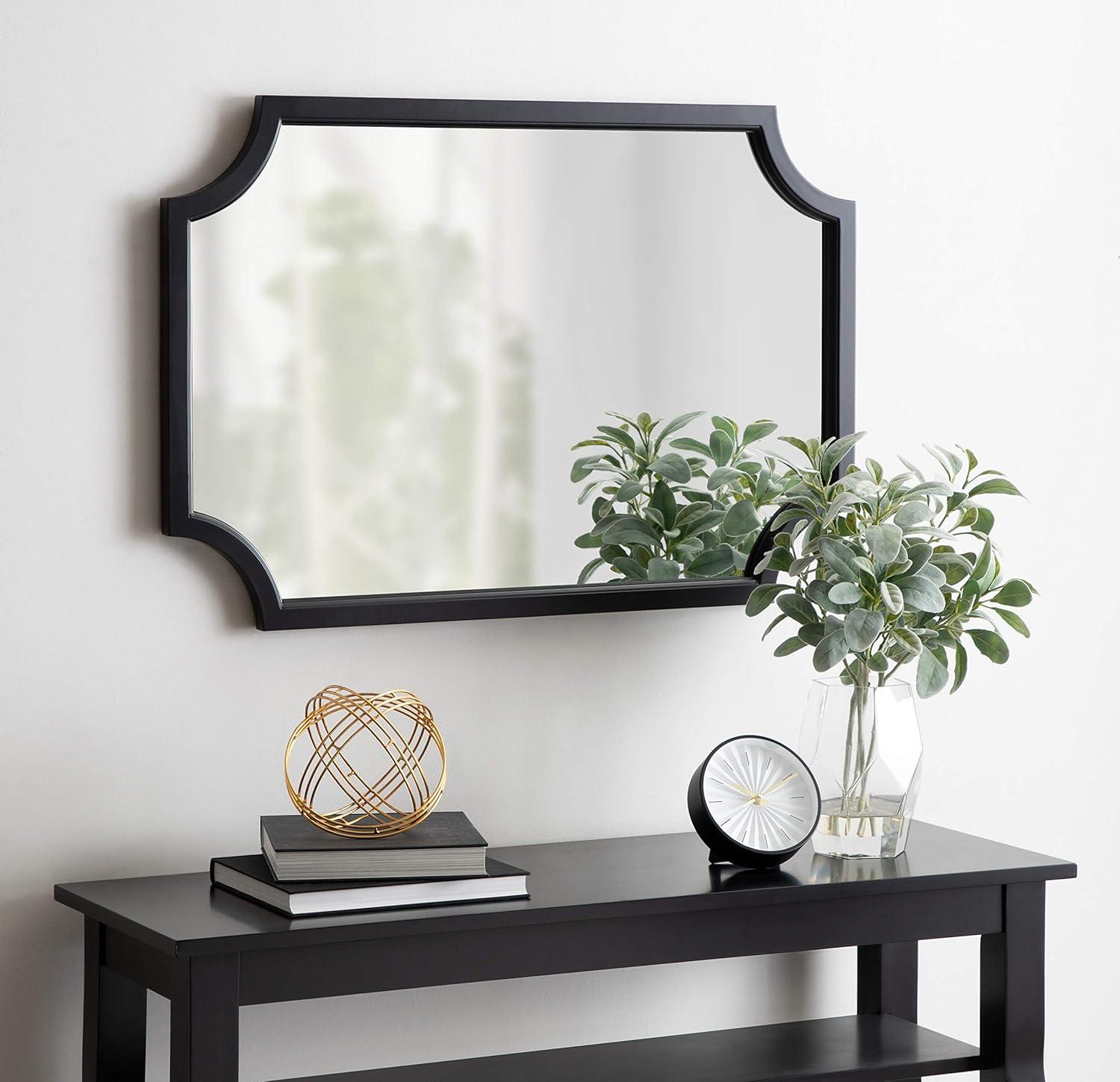 Kate and Laurel 24" x 36" Hogan Framed Scallop Wall Mirror Black : Modern Style, MDF Frame, No Assembly Required
