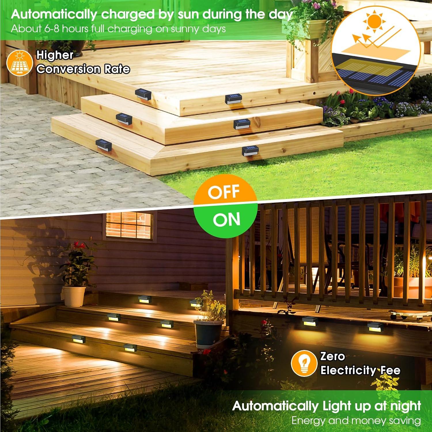 SOLPEX Solar Deck Lights Outdoor 16 Pack, Solar Step Lights Waterproof Led Solar lights for Outdoor Stairs, Step , Fence, Yard, Patio, and Pathway(Warm White) C42