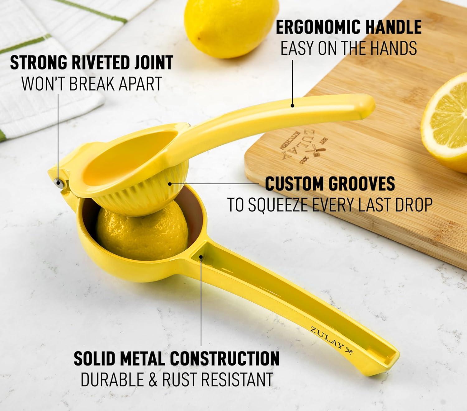 Zulay Kitchen Metal Lemon Squeezer Citrus Juicer Manual Press for Extracting the Most Juice Yellow