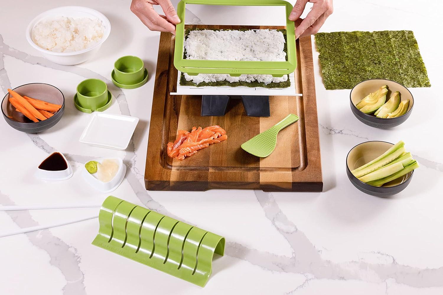 Green Plastic Sushi Making Kit with Rice Frame and Cutter