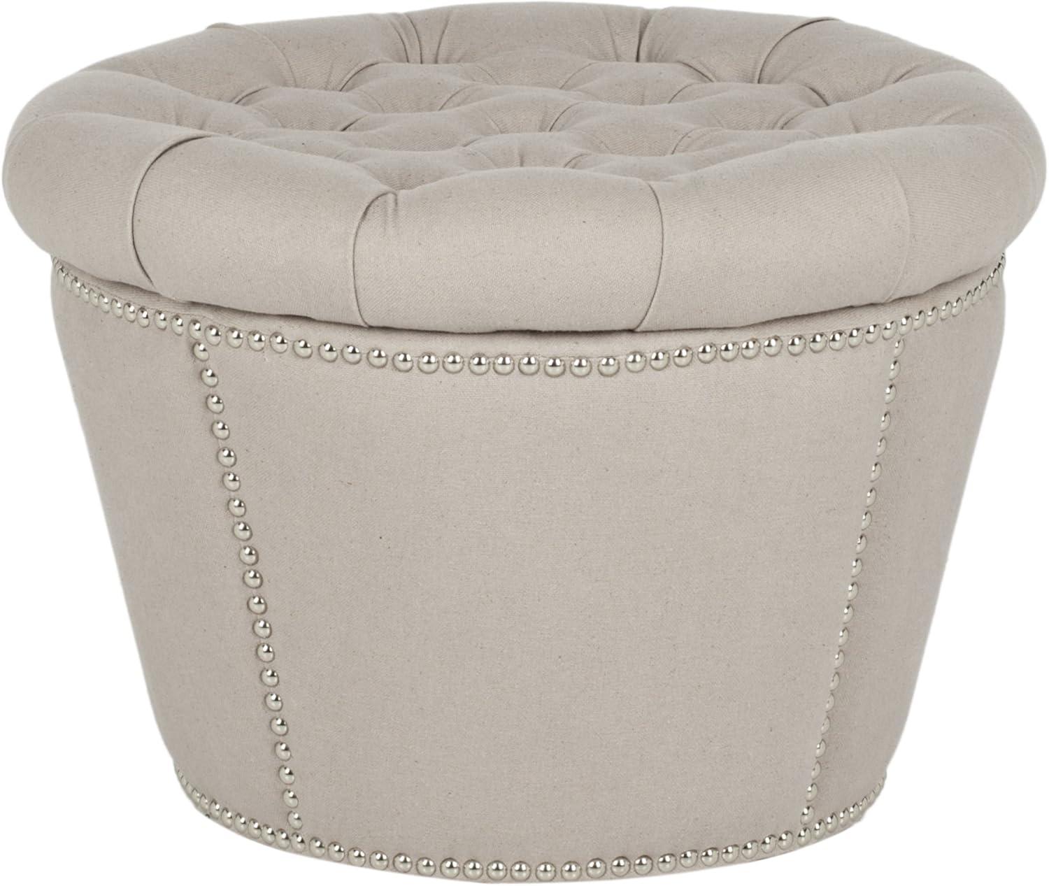 SAFAVIEH Vanessa Ottoman Silver Nail Head Taupe