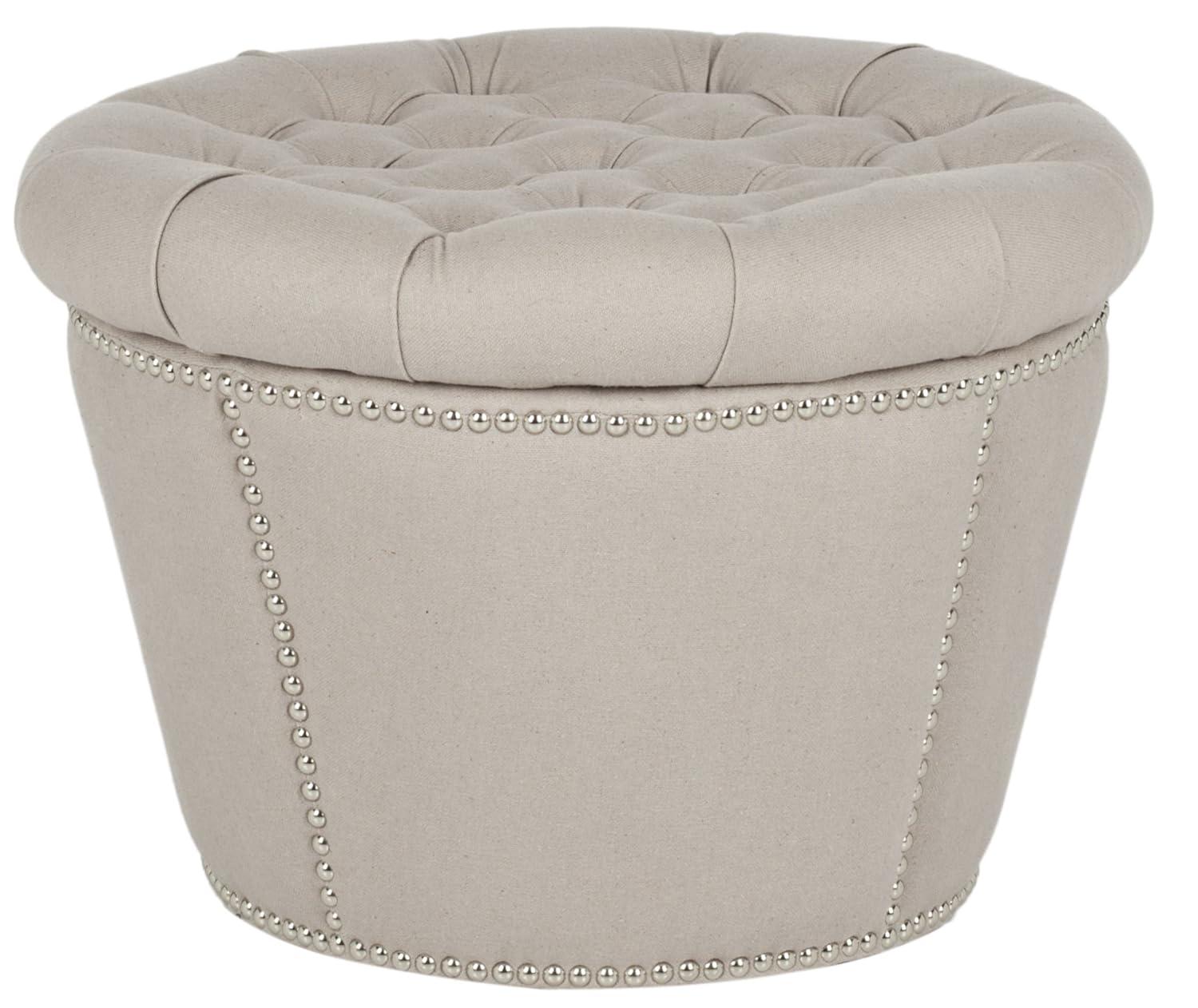 SAFAVIEH Vanessa Ottoman Silver Nail Head Taupe