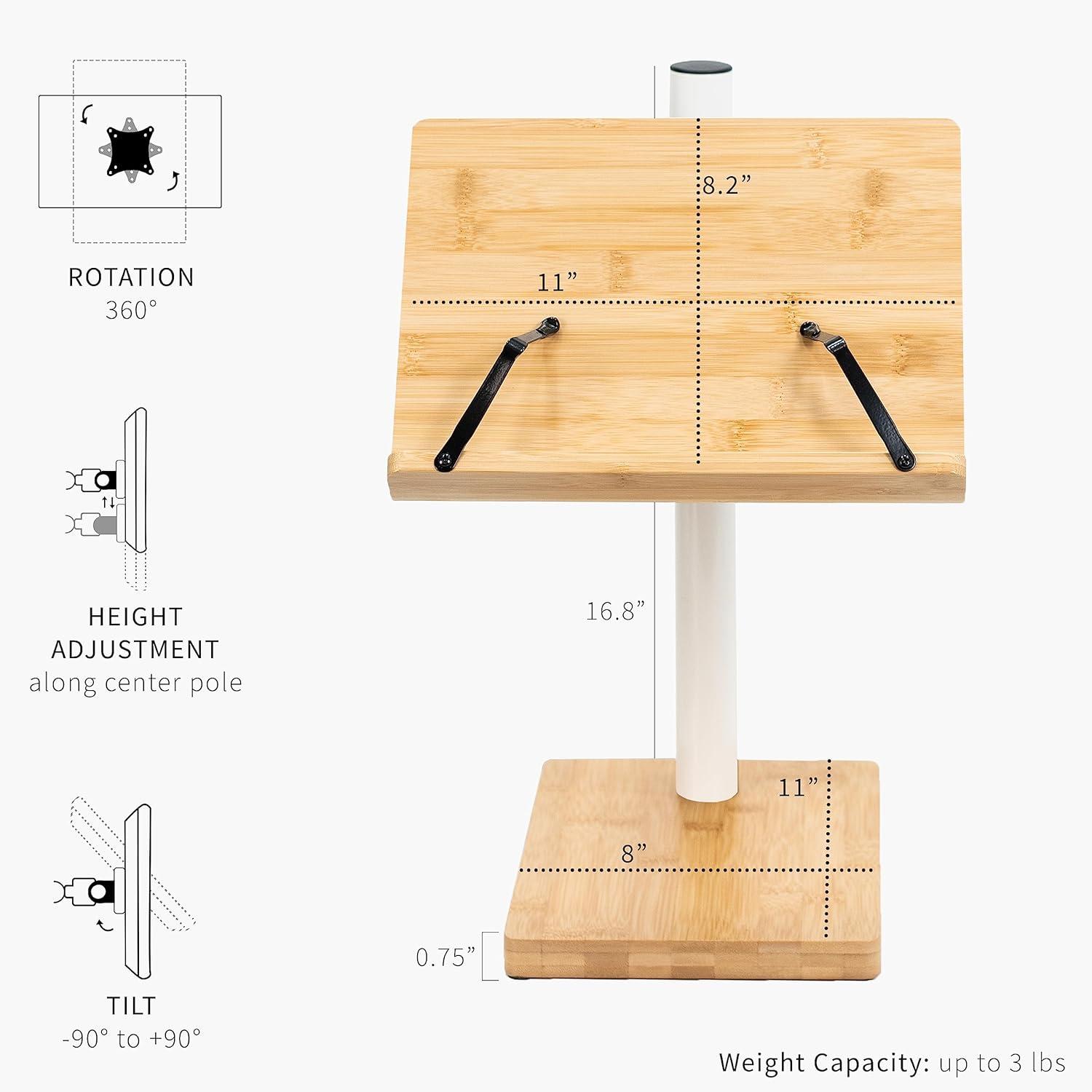 VIVO Light Wood / White Adjustable Bamboo Book Stand for Hands Free Reading