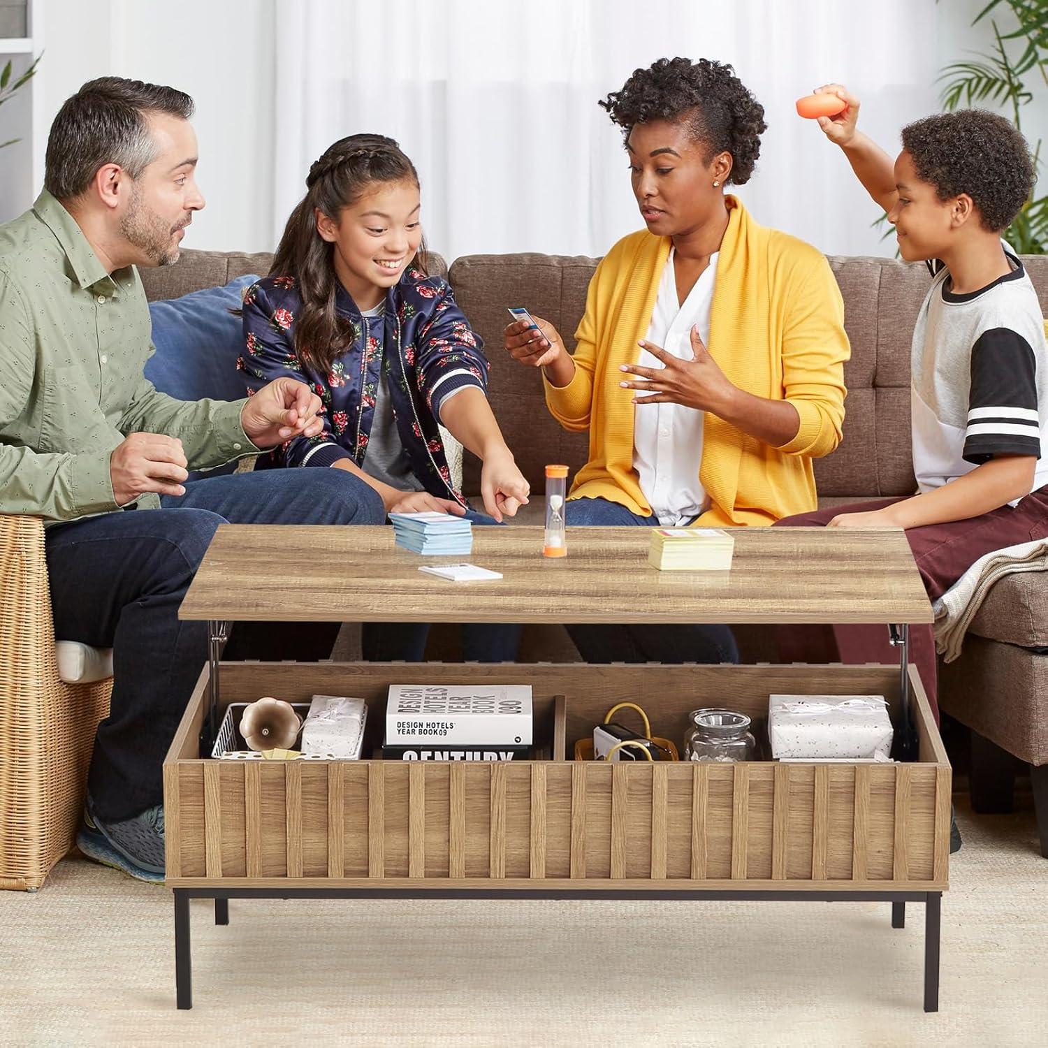 Brown Wood Lift-Top Coffee Table with Hidden Storage