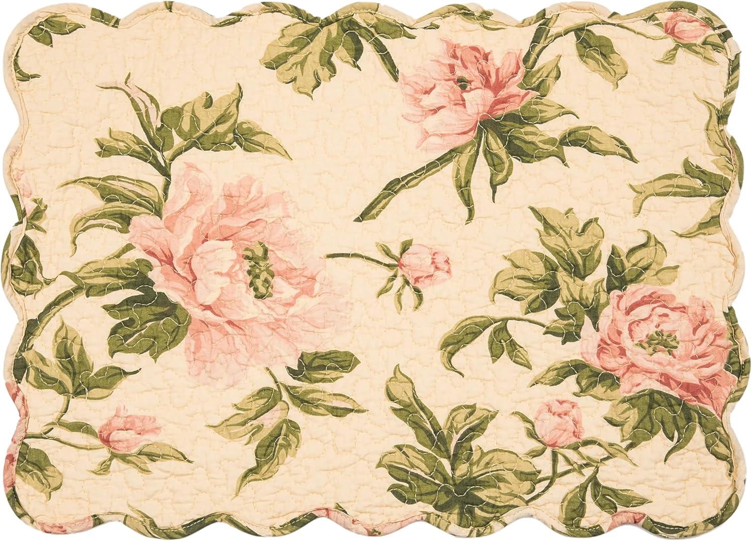 C&F Home 13" x 19" Journee Reversible Quilted Vintage Floral Scalloped  Spring & Summer Dining Tabletop Placemats, Set of 6
