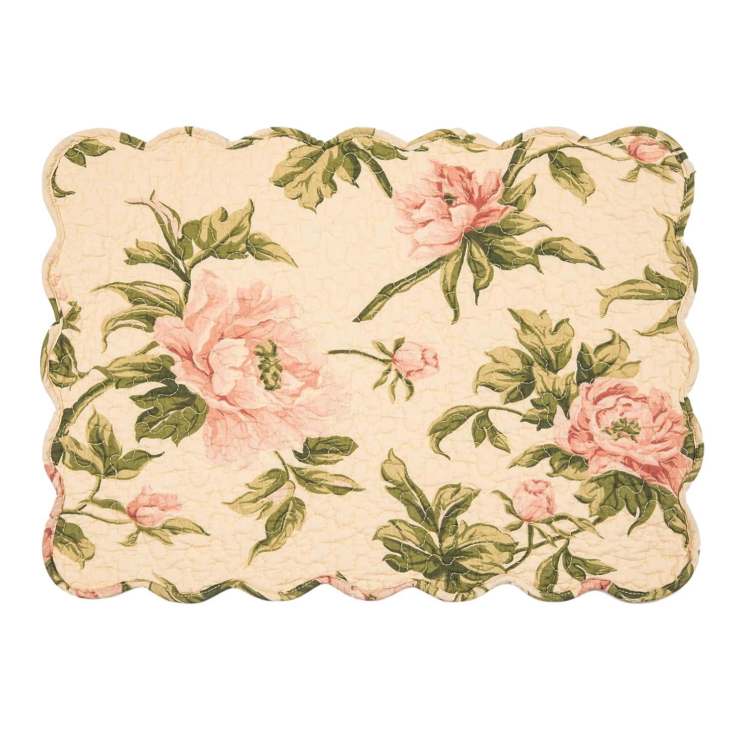 C&F Home 13" x 19" Journee Reversible Quilted Vintage Floral Scalloped  Spring & Summer Dining Tabletop Placemats, Set of 6