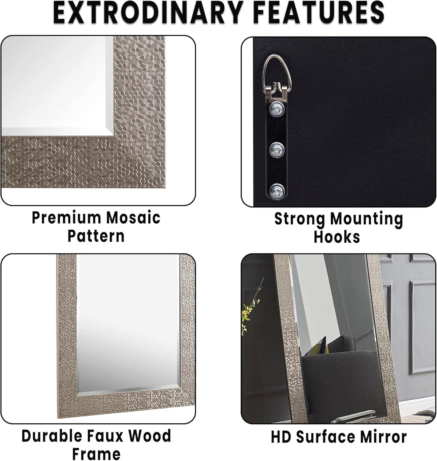 Floor Mirror, Full length Mirror, Mosaic Style Full Body Mirror for Home, Wall Mirror with Faux Wood Frame, 66"LX32"W Large Mirror for Bedroom by Naomi home - Champagne