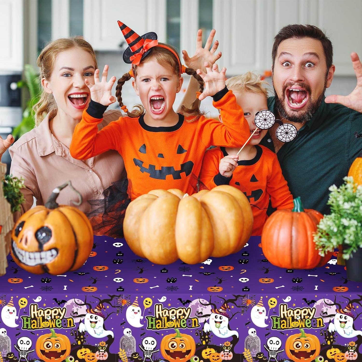 Juvale 3-Pack Halloween Table Cover for Party Supplies, Purple Disposable Plastic Tablecloth Decorations, Halloween Table Decorations for Themed Parties, Birthday Celebrations and More (54 x 108 In)
