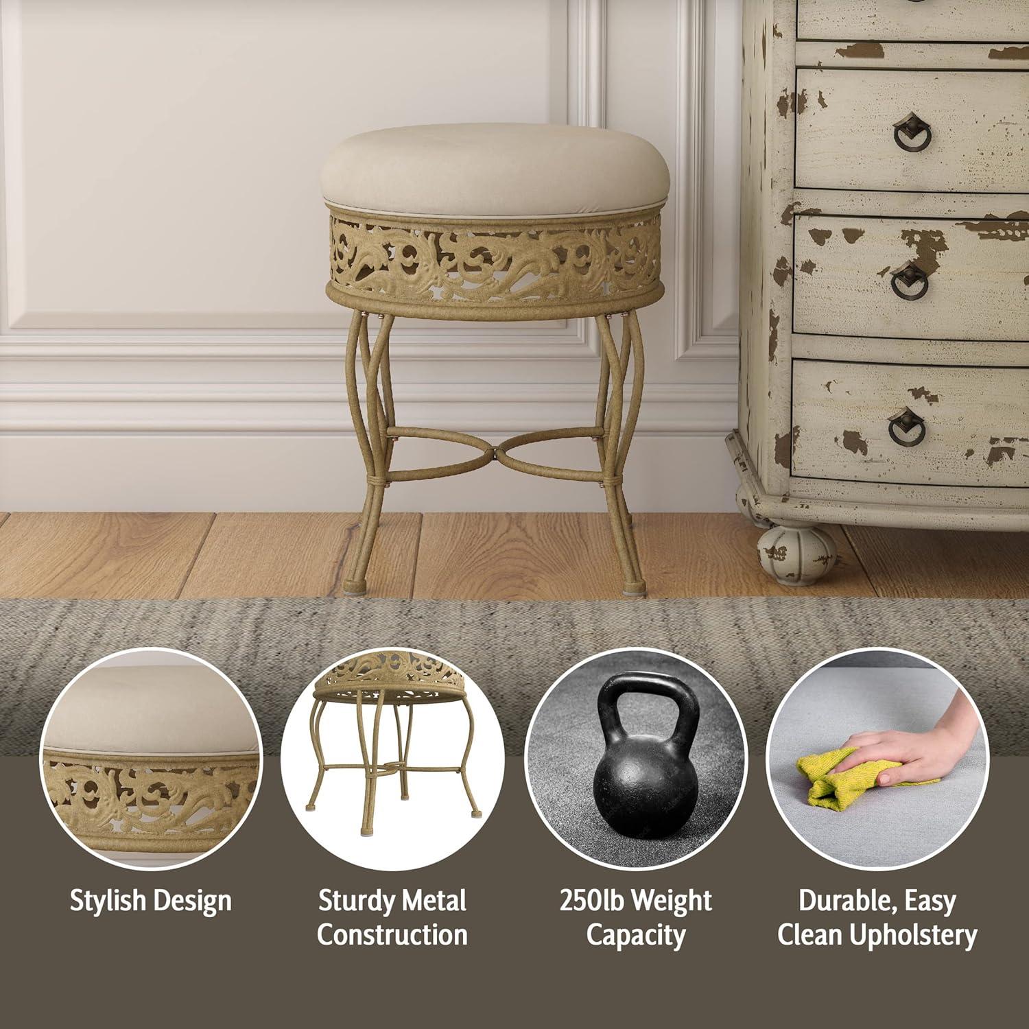 18.5" Villa III Upholstered Backless Metal Vanity Stool Beige - Hillsdale Furniture: Round Padded Seat, Makeup Bench