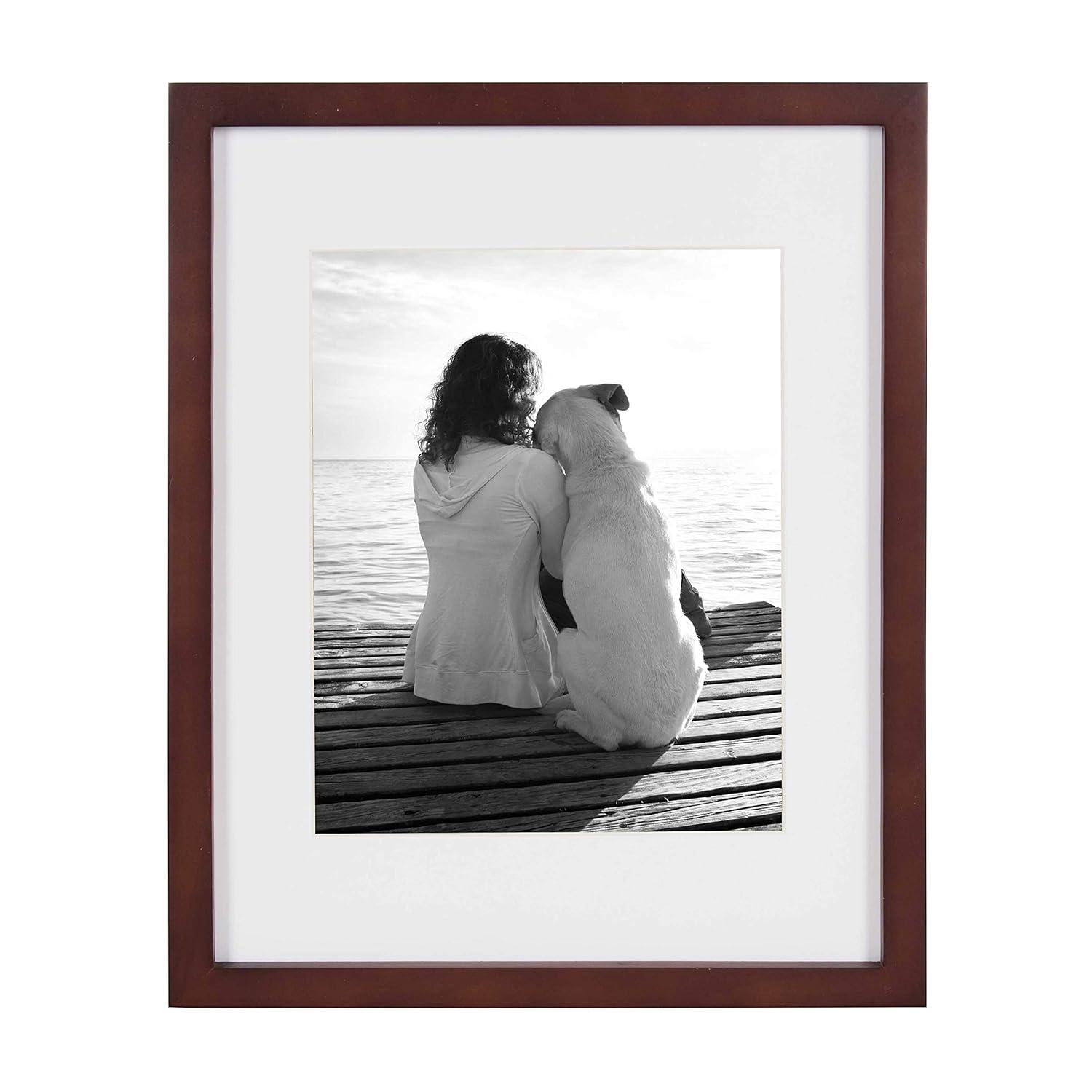 DesignOvation Gallery Rectangle Wood Wall Frame, 11x14 matted to 8x10, Walnut Brown