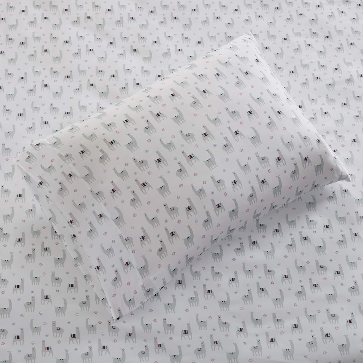 Twin XL Gray Llama Print Microfiber Sheet Set