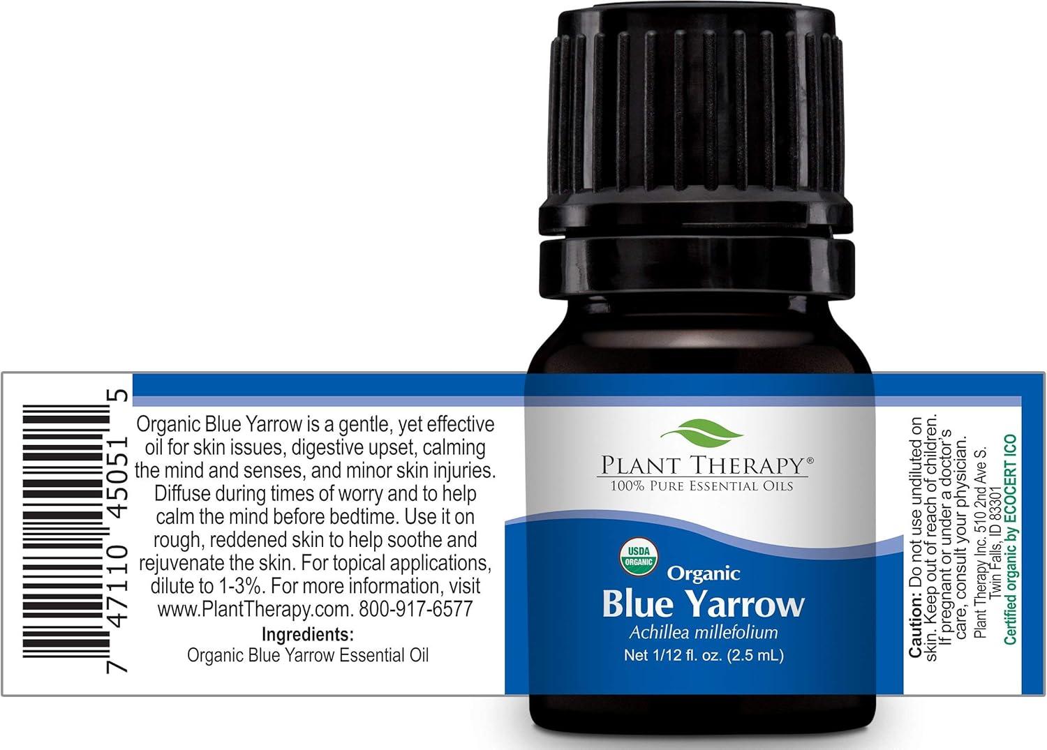 Plant Therapy Blue Yarrow Organic Essential Oil 2.5 ml (1/12 oz) 100% Pure