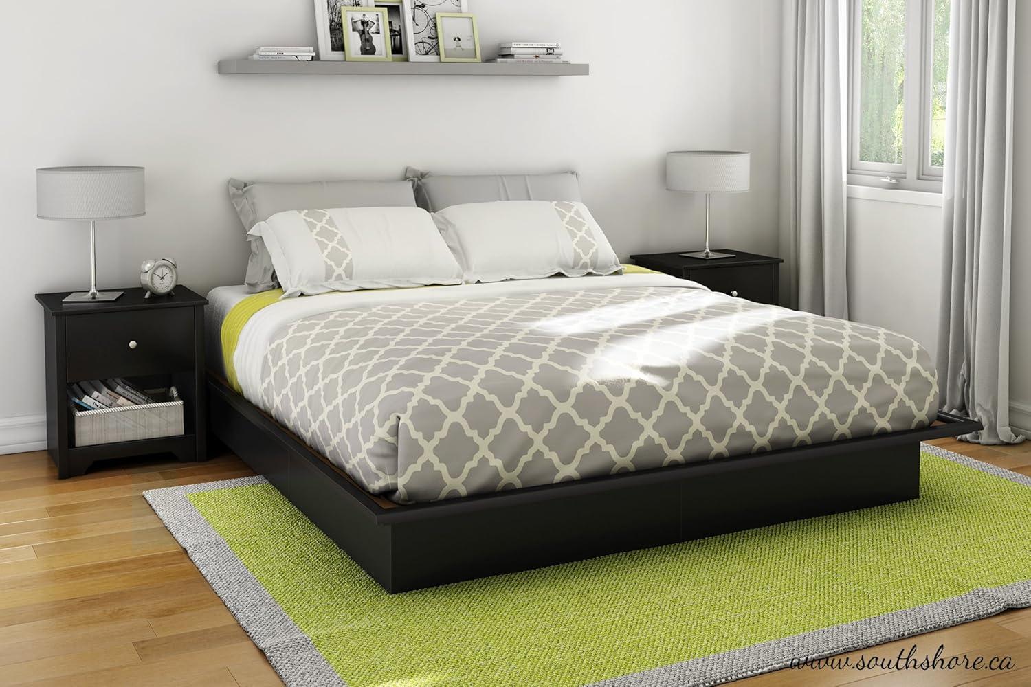 Contemporary Pure Black Full Platform Bed with Discreet Storage